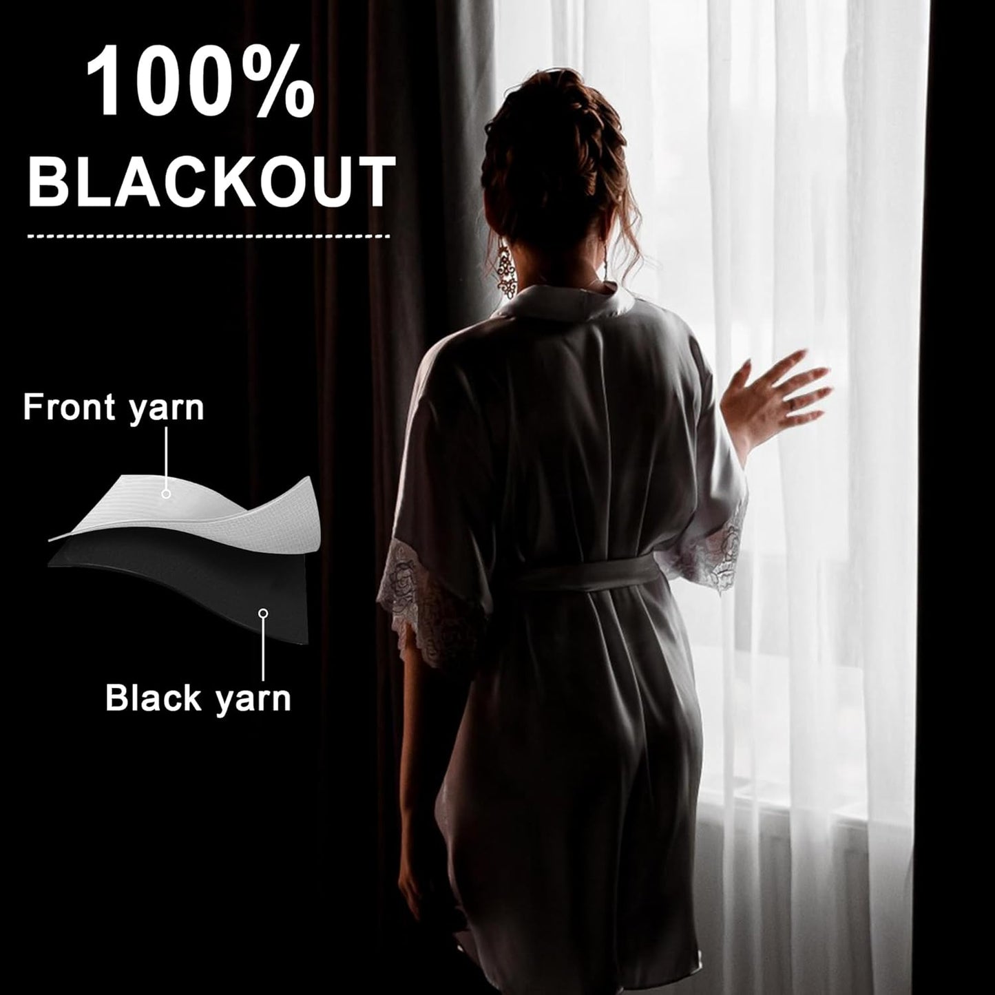 XWZO Full Shading Blackout Curtains 45 Inches Length with Tiebacks- Heat and Light Blocking Rod Pocket Window Drapes with Black Liner Backing for Bedroom/Kid's Room, Light Grey, W42 x L45, Set of 2