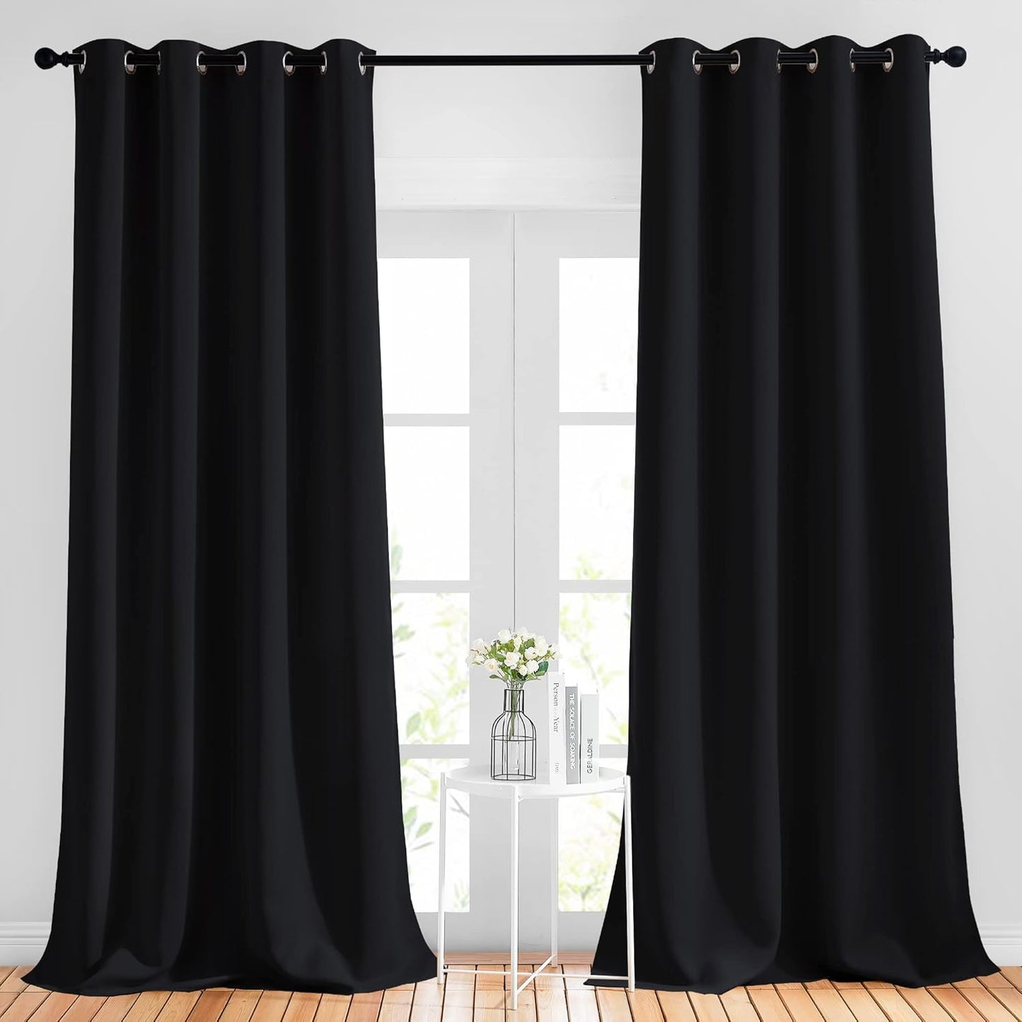NICETOWN Black Out 108 inch Curtains for Bedroom - Thermal Insulated Solid Grommet Blackout Window Treatments Sound Reducing for Living Room/Boys Room, 2 Panels