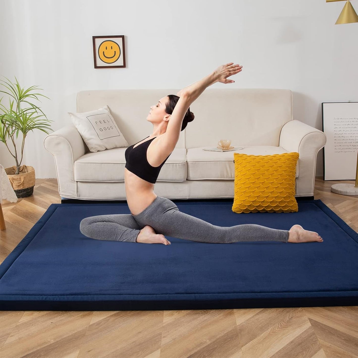MAXYOYO Baby Play Mat, 1.2" Thick Memory Foam Soft Padded Carpet with Non-Slip Backing, 5x7 ft Japanese Tatami Rug Living Room for Kids, Toddler, Children, Nusery(Navy)
