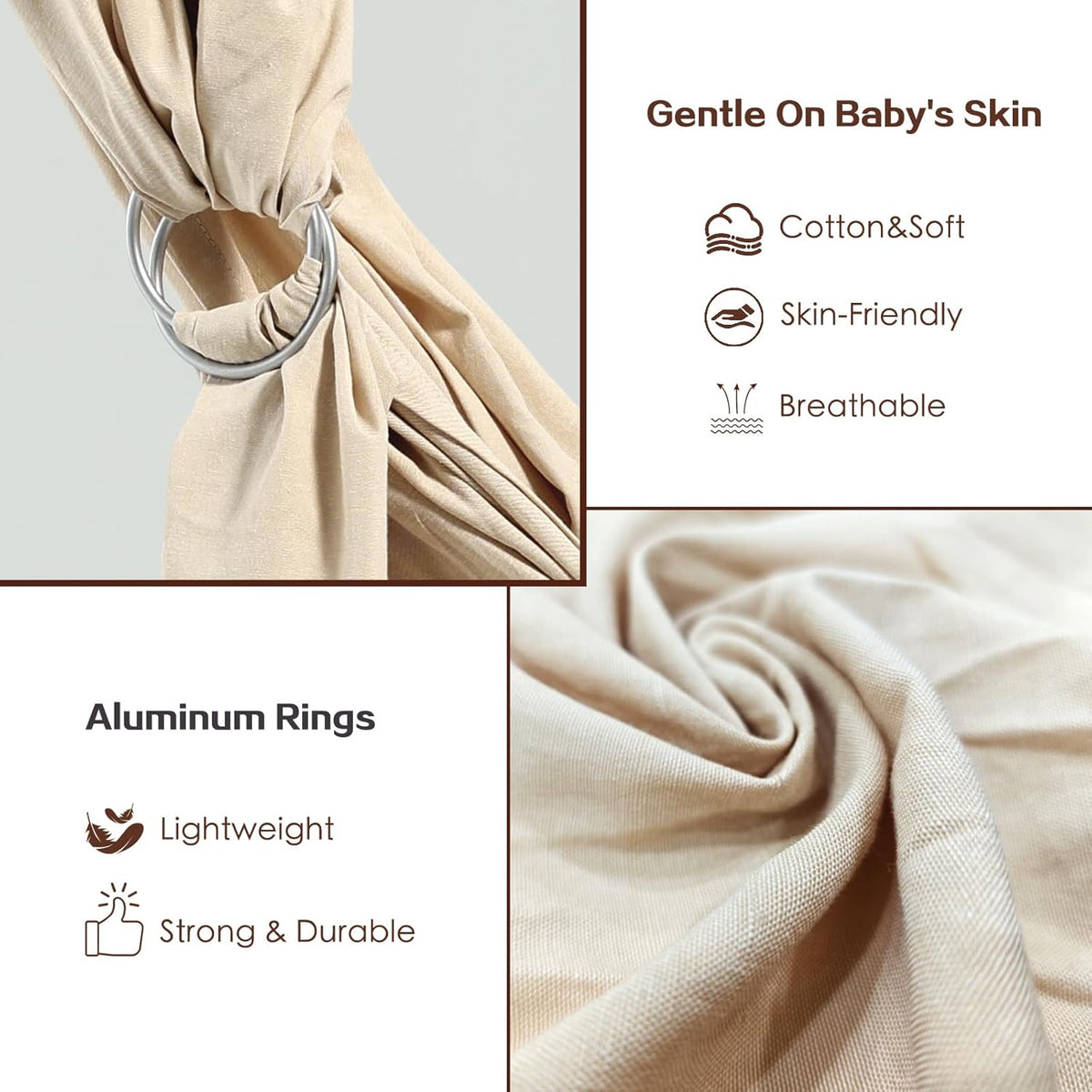 Baby Wrap Ring Sling 7-35 lbs, Baby Sling Carrier for Newborn, Toddler, Infant Holder, Lightweight Baby Carrier Wraps, Cream
