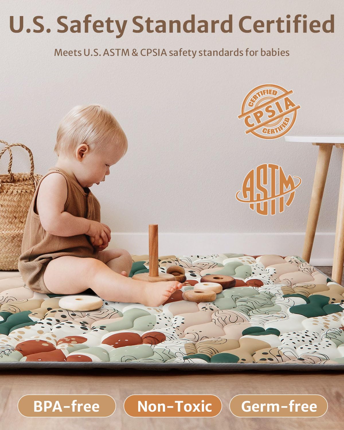 Blissful Diary Baby Play Mats for Floor, 50x50 Inch Crawling Mat for Playpen, Thick Padding Foam Playmats for Babies and Toddlers, Modern Abstract