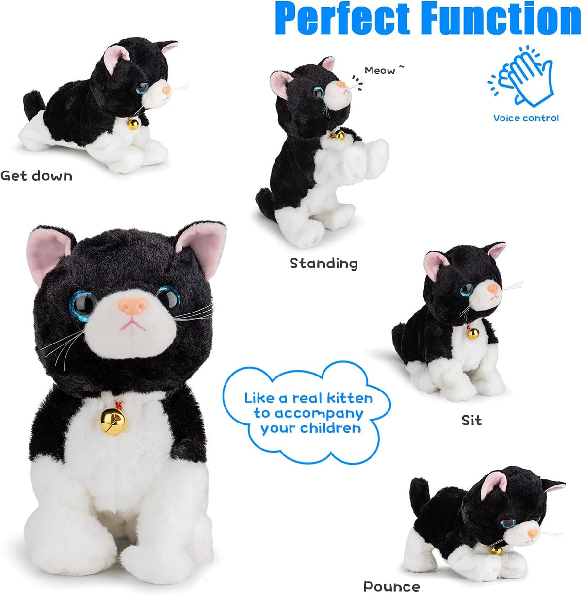 Smalody Interactive Electronic Plush Toy - Upgrade with LED Light Eyes Animated Sound Control Electronic Pet, Robot Cat Kitten Toys Gifts for Boys & Girls Kids Birthday Christmas (Black)