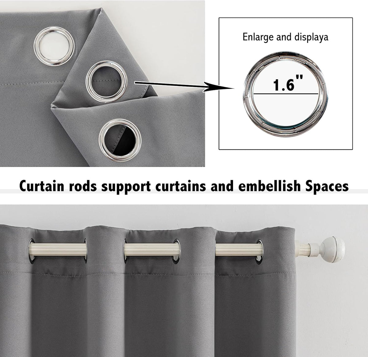 Anytime 100% Blackout Curtain Set, Thermal Insulated & Energy Efficiency Window Draperies for Guest Room, Full Shading Panels for Shift Worker and Light Sleepers（Grey, 2 Panels, 52W x 120L）