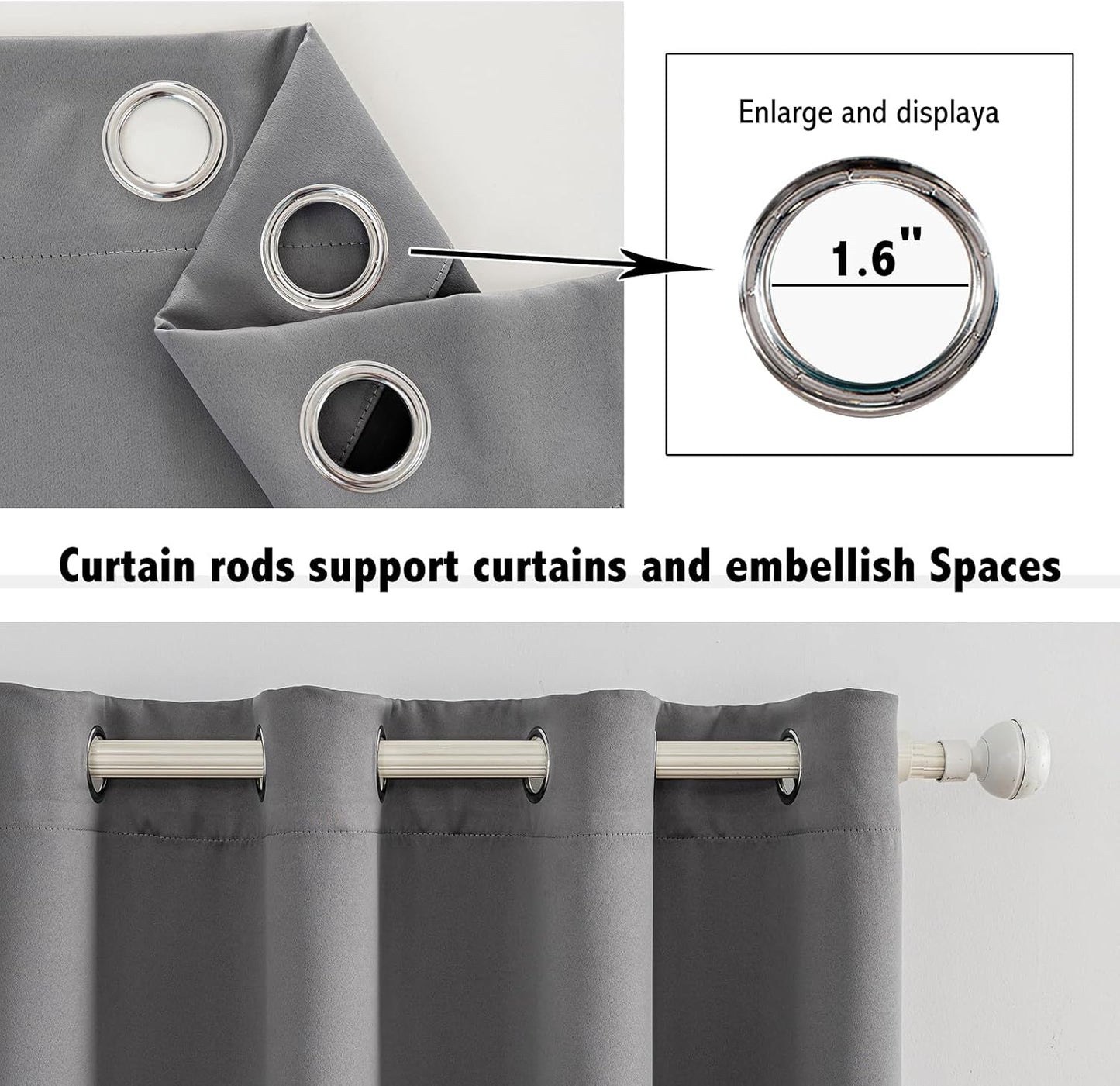Anytime 100% Blackout Curtain Set, Thermal Insulated & Energy Efficiency Window Draperies for Guest Room, Full Shading Panels for Shift Worker and Light Sleepers（Grey, 2 Panels, 52W x 54L）