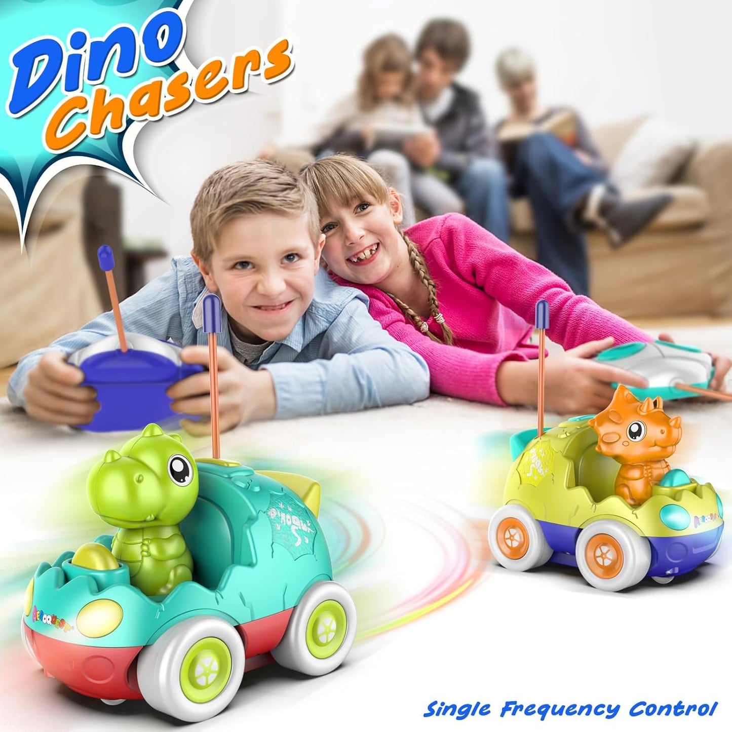 Remote Control Car for Toddlers Toddler Toys for 18+Months RC Cars with LED Lights & Music Dinosaur Toy for Kids Orange