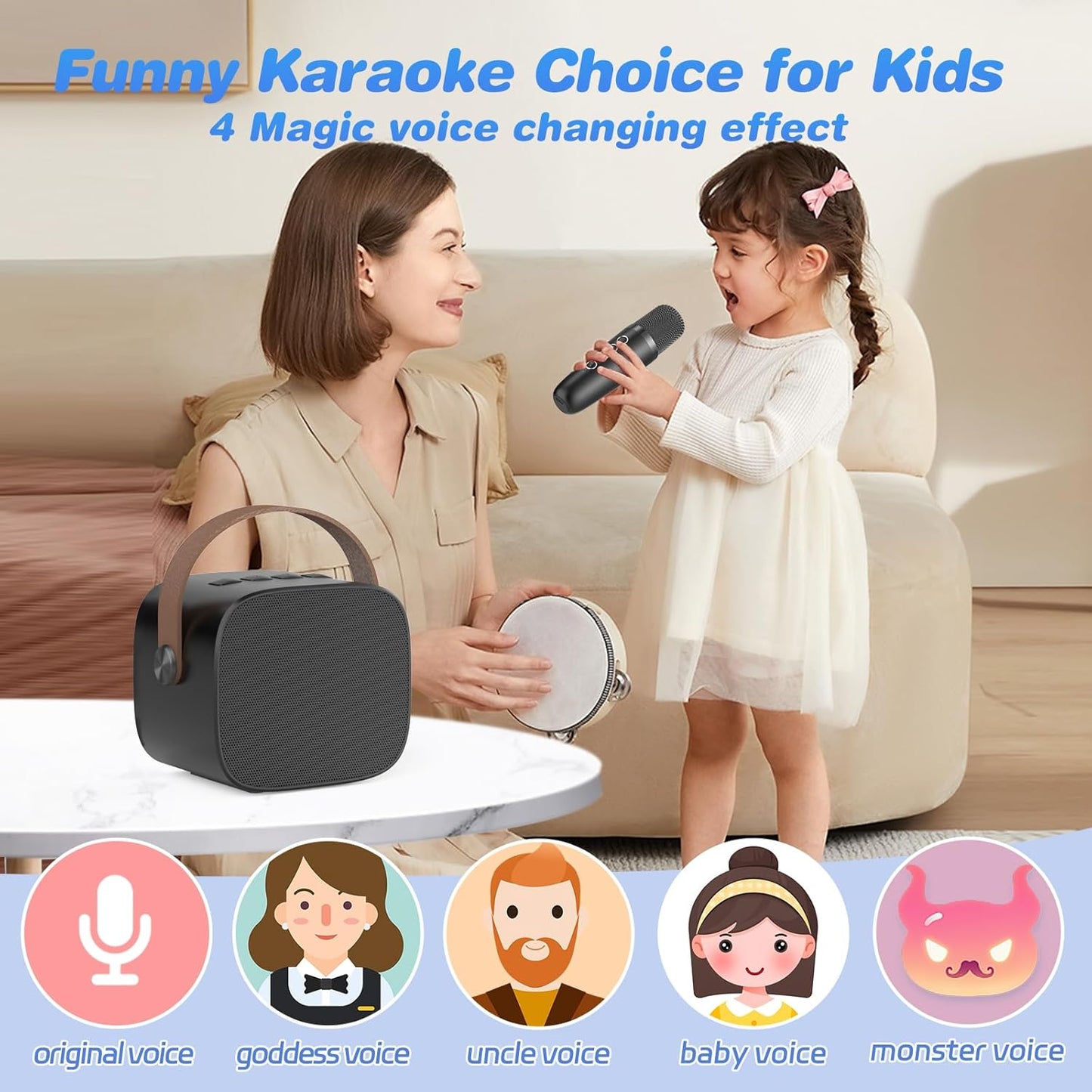 Mini Karaoke Machine,Funny Toys Christmas Birthday Gifts for Kids Age 4-12 Girls,Boys,Adults, Karaoke Microphone Toys for 4,5,6,7,8,9,10,11,12+ Year Old Girls Boys (Black 2 mics)
