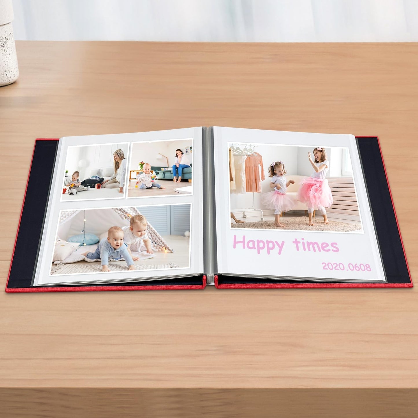 Large Photo Album Self Adhesive Scrapbook Album for 4×6 8×10 Pictures DIY Magnetic Linen Cover Album 60 Pages for Family Wedding Gifts with Metal Pen and Plastic Board