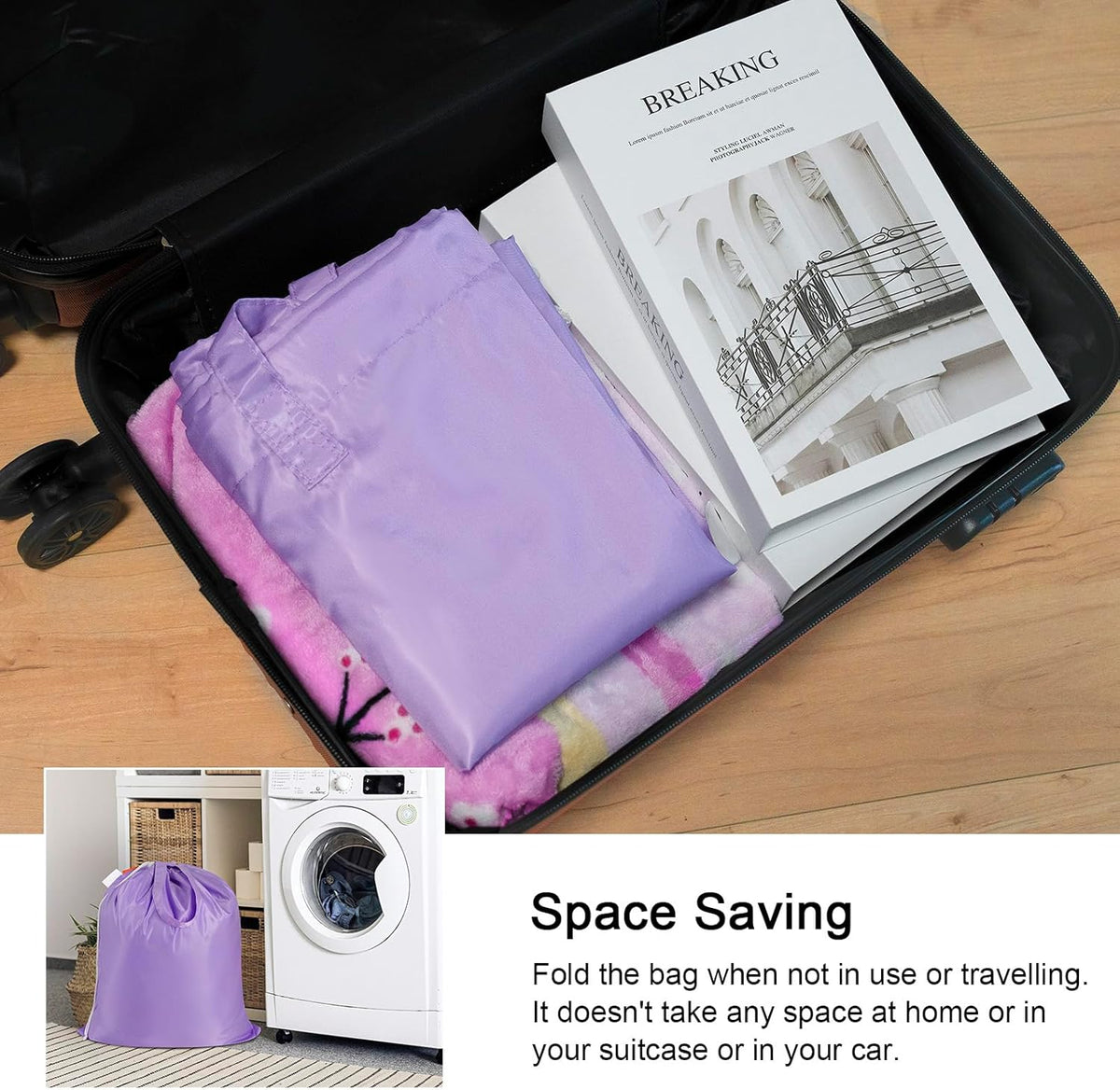 Polecasa Small Heavy Duty Laundry Bag with 130gsm Tear Resistant Fabric and Handles, Easy to Carry Durable Dirty Clothes Drawstring Bag, Perfect for College Dorm, Travel 21”x24”,Purple