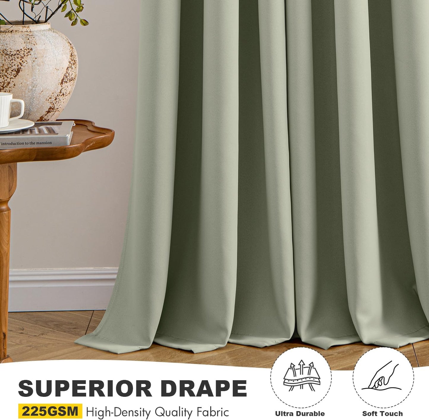 MIULEE Sage Green Blackout Curtains for Bedroom Living Room 86 Inches Long 2 Panels, Thermal Insulated Room Darkening Drapes Solid Grommet Top Noise Reducing Light Green Window Treatments 40x86 Inch