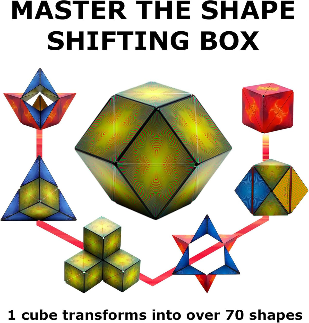 SHASHIBO Shape Shifting Box - Award-Winning, Patented Fidget Cube w/ 36 Rare Earth Magnets - Transforms Into Over 70 Shapes, Gift Box, Download Fun in Motion Toys Mobile App (Optical Illusion, 2 pack)