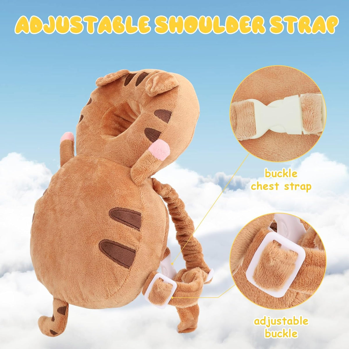 Baby Head Protection Backpack - Soft & Comfortable, Cute Cartoon Design, Tiger