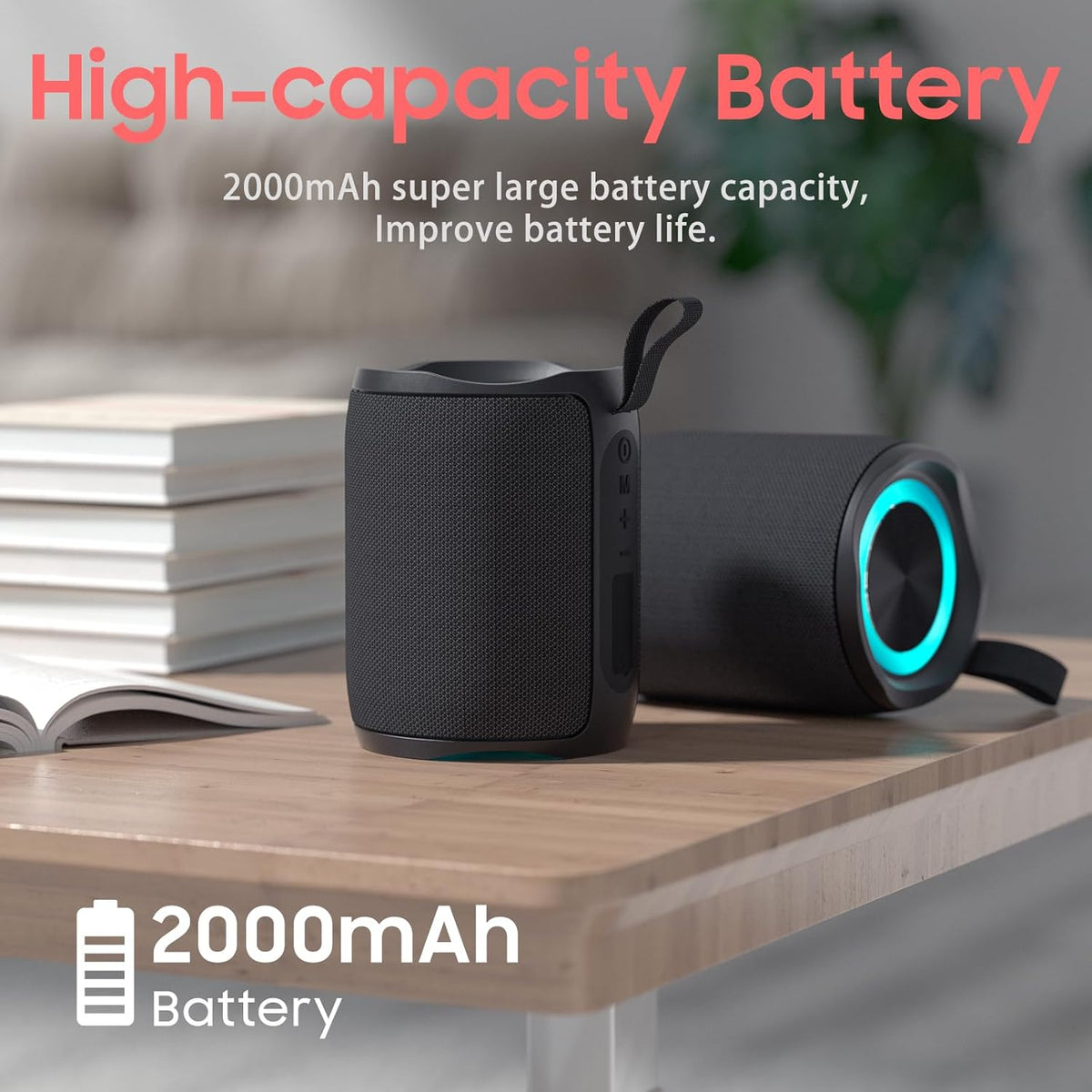 Speaker, Portable Wireless Speaker Waterproof IPX5 Bluetooth 5.3 Speakers Loud Stereo Sound with LED Light TWS Speakers Suitable for Travel, Home and Outdoor Travel, Black(06A)