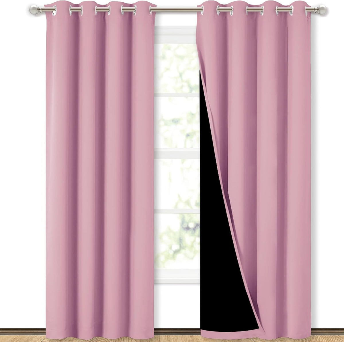 NICETOWN Full Shading Curtains 90" Long 2 Panels Set for Windows, Super Heavy-Duty Black Lined Blackout Curtains for Bedroom, Privacy Assured Window Treatment (Crystal Pink, Pack of 2, 52" W)