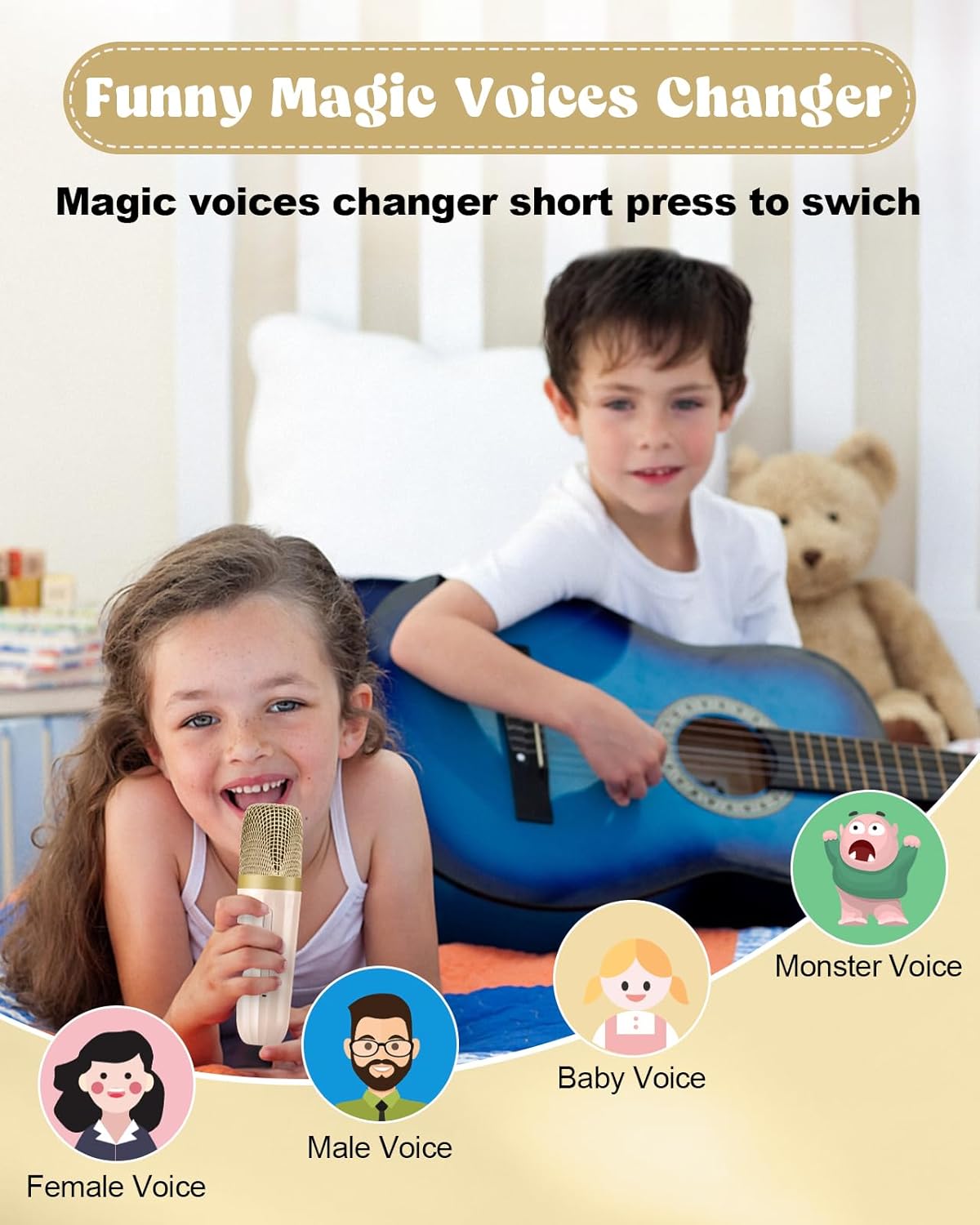 Mini Karaoke Machine with 2 Wireless Microphones, Kids Toys Portable Bluetooth Speaker for Kids Adults Toddler, Christmas Girls Toys for 4 5 6 7 8 9 10 12 Year Old Birthday Gift Ideas(Beige)