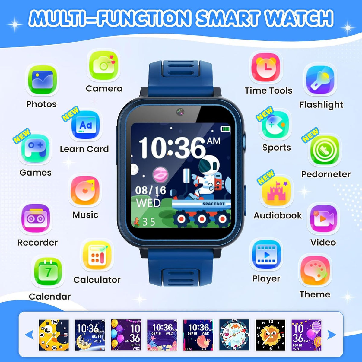 Smart Watch for Kids with 39 Games Touchscreen Camera Video, Music Player, Pedometer, Calculator, Calendar, Stopwatch, Flashlight, Alarm Clock 12/24 hr, Birthday Gifts Toys for Boys Ages 3-12