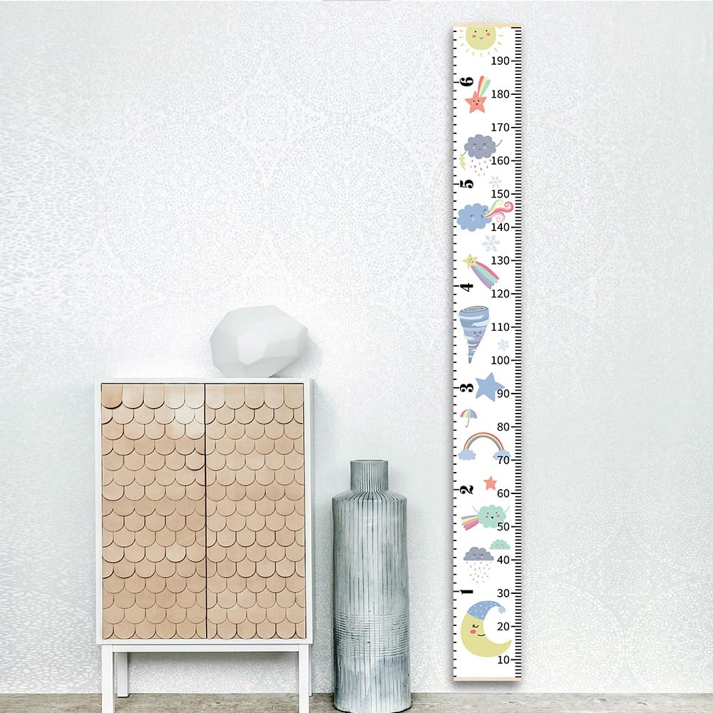 Baby Height Growth Chart, Canvas Ruler Home Nursery Wall Decor for Kids, Education Weather Icons Growth Tracker for Children Height Record, Boys & Girls Playroom Decoration