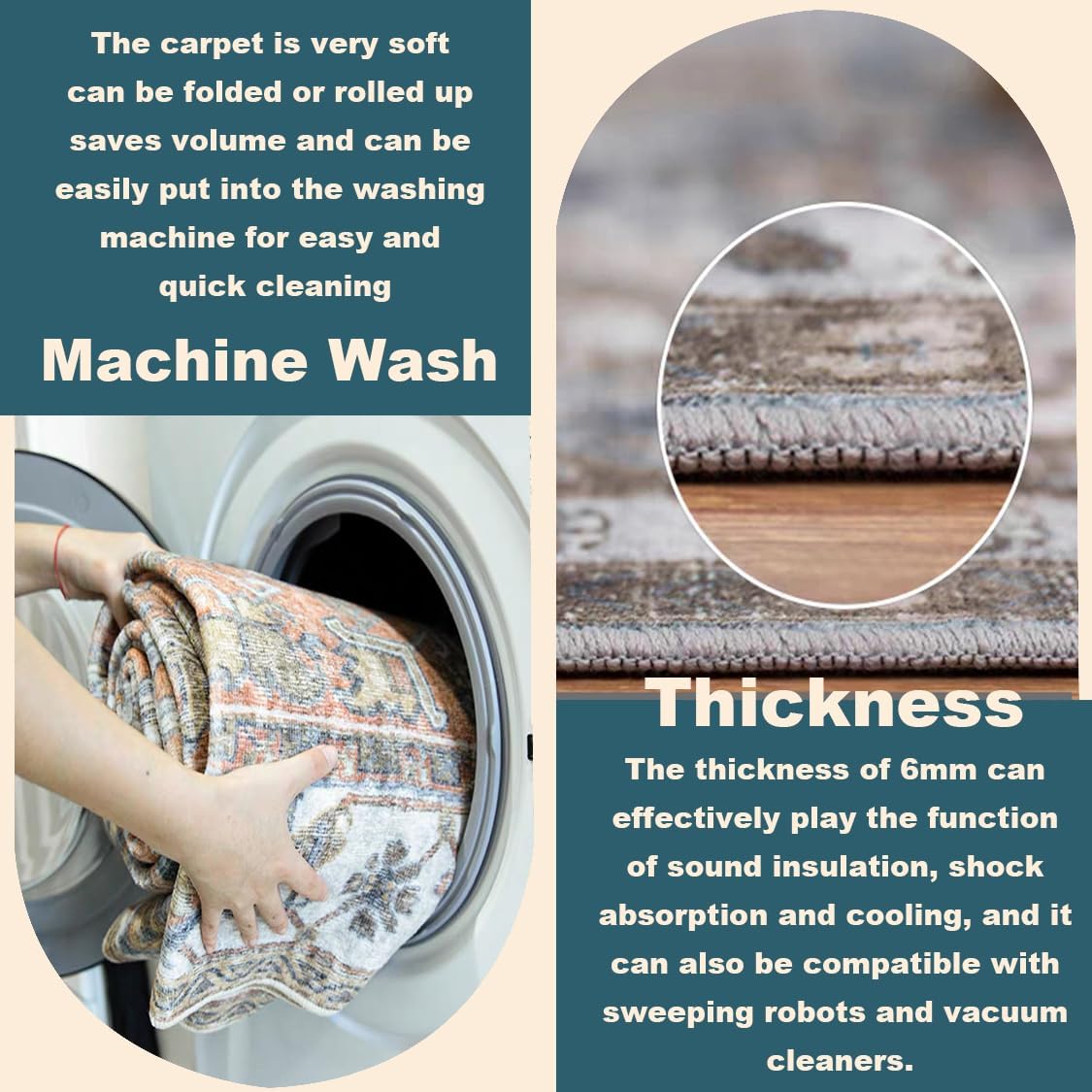 Washable Area Rug 9'x12' Retro Floral Khaki Boho Design Non-Shedding Easy Care Ideal for High Traffic Areas in Living Room Bedroom Office Coffee Table Kitchen Large Carpet
