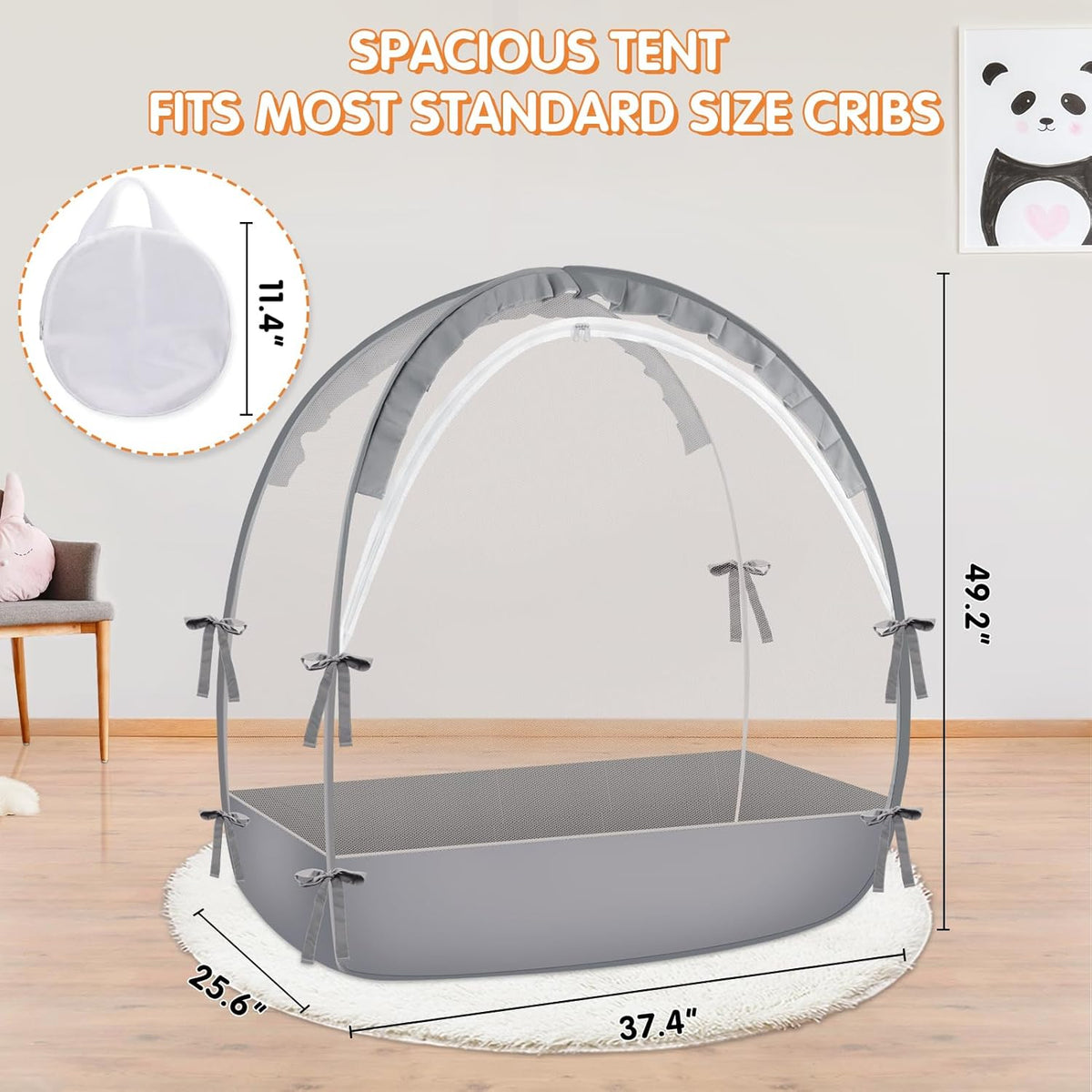Pack N Play Tent - Mini Crib Tent to Keep Baby from Climbing Out - Crib Net to Keep Baby in - Pop Up Breathable Cribs Cover - Canopy with Upgrade Strong Mesh and Durable Zipper (Gray, Small)