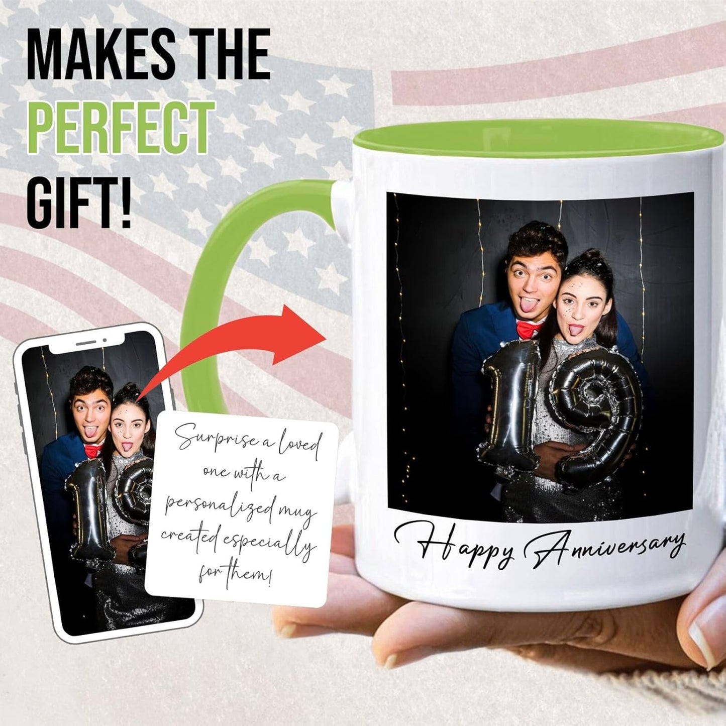 Ship Next Day Custom Mug Design Your Own Photo Text Personalized Picture Gifts for Women Men Customized Gifts Idea Personalized Coffee Mugs 11oz Light Green Handle