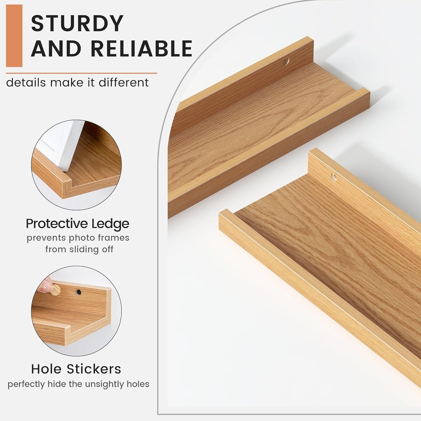 4-Pack 72 Inch Wall Mounted Floating Picture Ledge Shelves, Modern Oak Style, Perfect for Displaying Photos, Books, Collectibles, and More