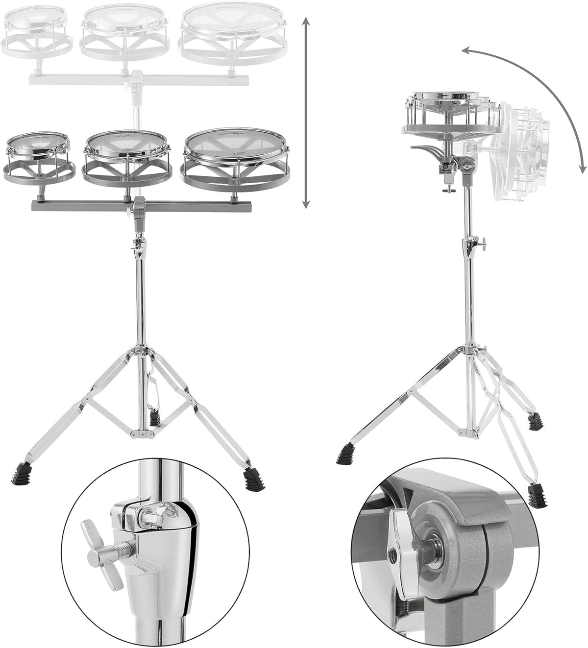Ashthorpe Roto Tom Drum Set with Stand - 6", 8", 10" Toms with Remo Heads