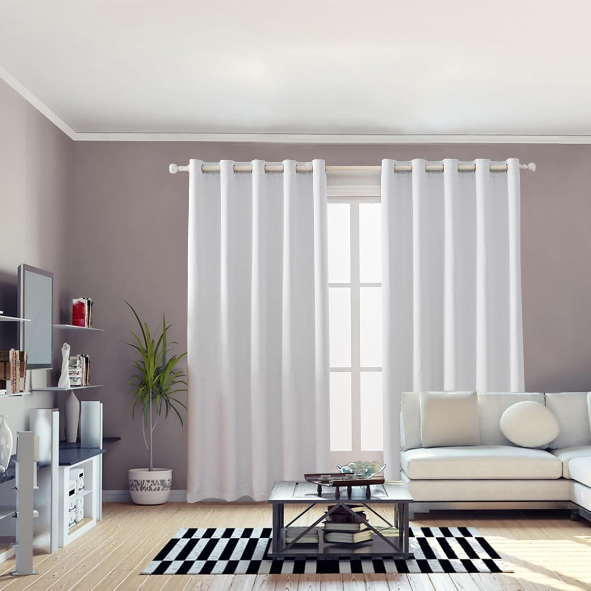 Anytime 100% Blackout Curtain Set, Thermal Insulated & Energy Efficiency Window Draperies for Guest Room, Full Shading Panels for Shift Worker and Light Sleepers（Greyish White, 2 Panels, 70W x 84L）