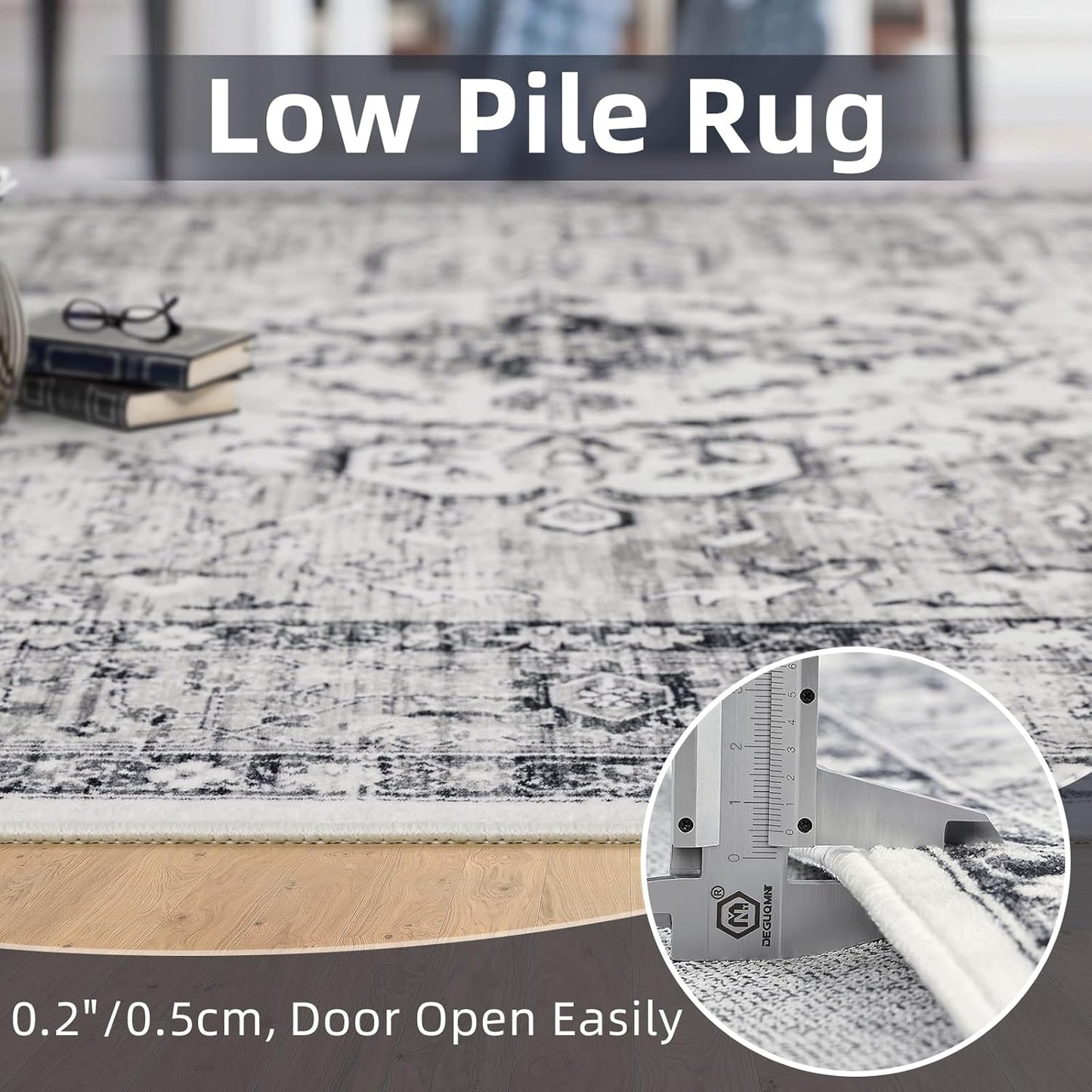 Runner Rugs for Hallway 2x6 Ft Non-Slip Fall Runner Rugs with Rubber Backing Washable Rug Runner for Kitchen Bedroom Vintage Distressed Carpet (Border Grey)