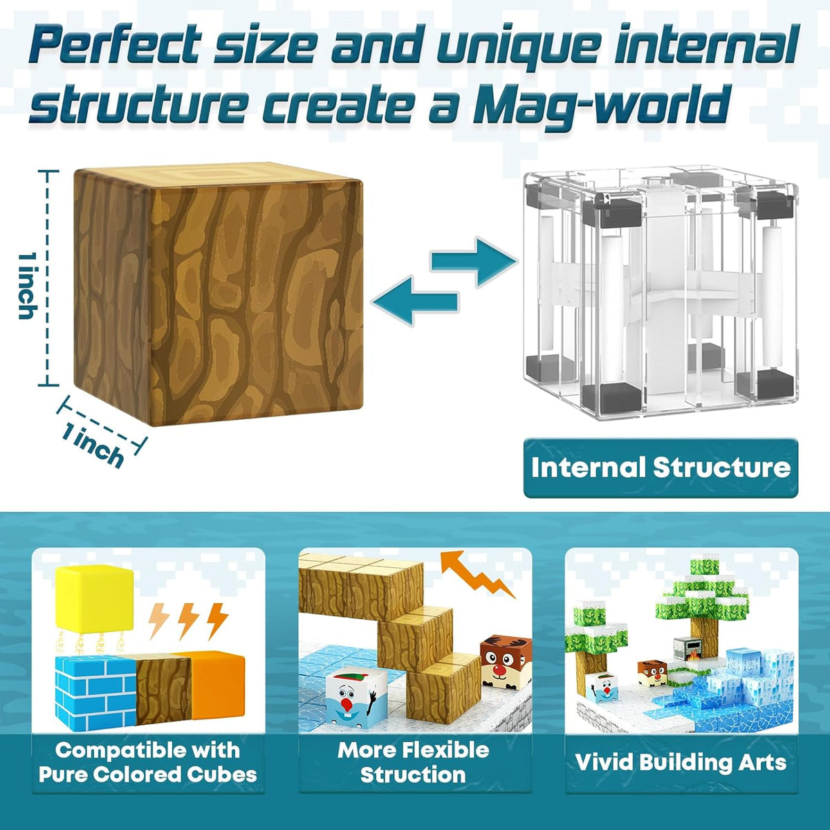 Magnetic Blocks-Build Mine Magnet World Ice Edtion,Toys for Girls Age 3 4 5 6 7 8 Princess Castle STEM Sensory Kids Games Toys for Toddler Christmas Birthday Gifts for 3+ Years Old Girls & Boys