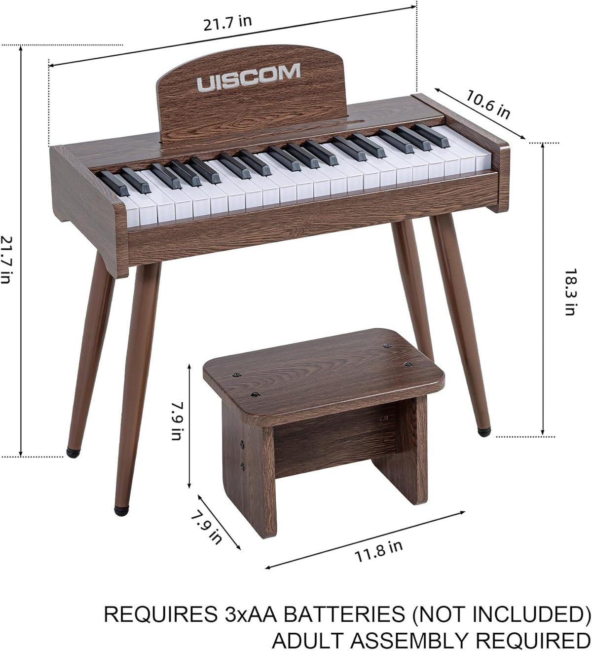 Kids Keyboard Piano, 37 Keys Digital Piano, Toddler Musical Instruments, Wooden Kids Piano with Bench, Toddler Piano for 3+ Girls and Boys, Walnut