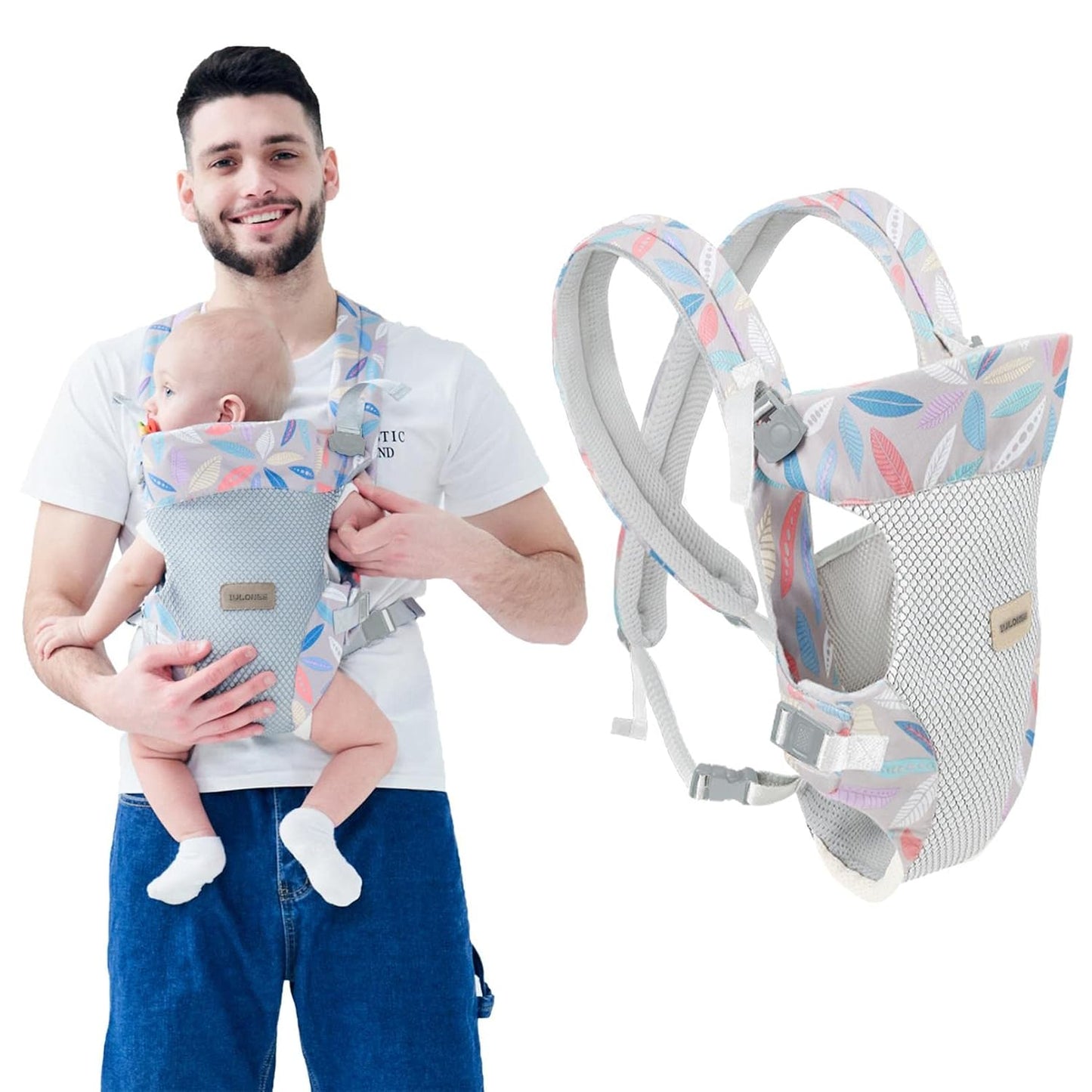 IULONEE Baby Carrier, Embrace Cozy 4-in-1 Infant Carrier Ergonomic Adjustable Holder Portable Convertible Front and Back Backpack Carry for Infants Toddlers Babies Girl and Boy 7-45 Pounds (Blue)