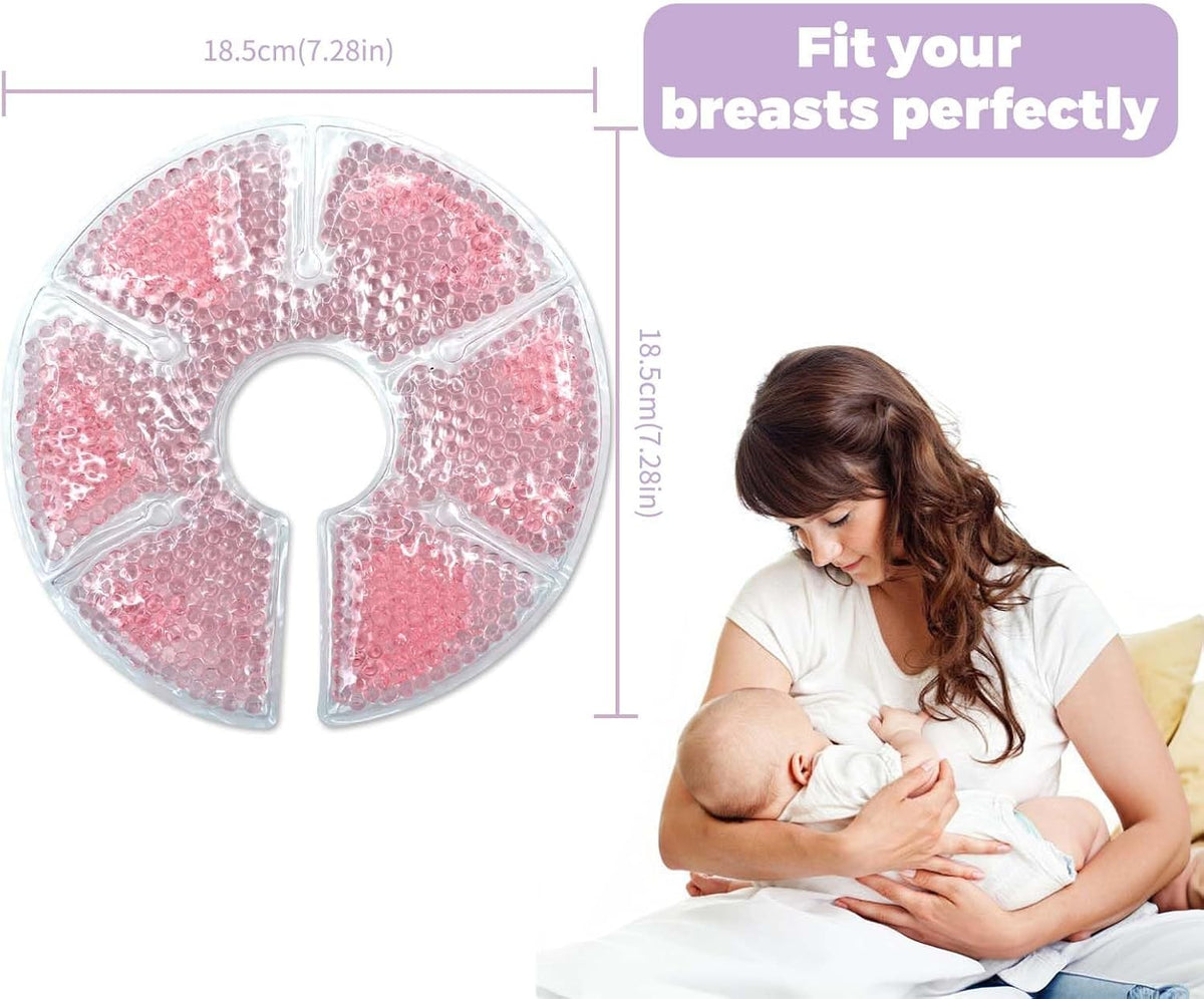 Breast Therapy Ice Packs, Hot and Cold Breast Pads, Breastfeeding Essentials Large Gel Bead Packs for Moms, 2 Pack (Pink, M)