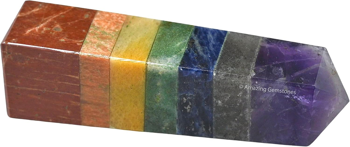 Amazing Gemstone 7 Chakra Crystal Towers ~ Natural Healing Crystal Point Obelisk for Reiki Healing and Crystal Grid (3 to 4 INCH)