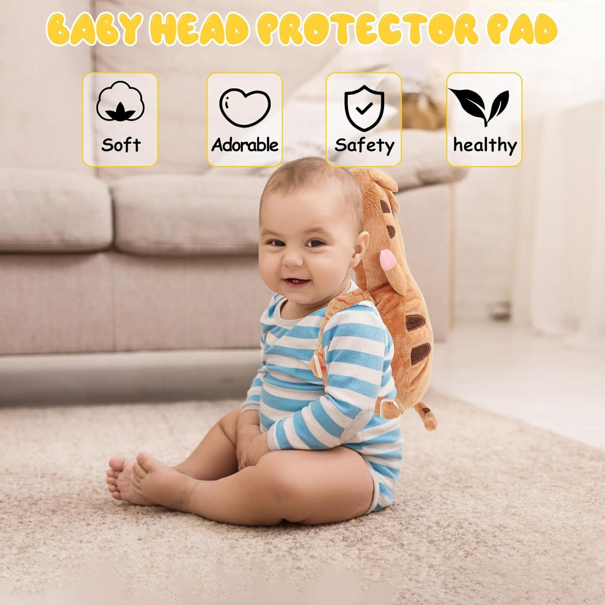 Baby Head Protection Backpack - Soft & Comfortable, Cute Cartoon Design, Tiger