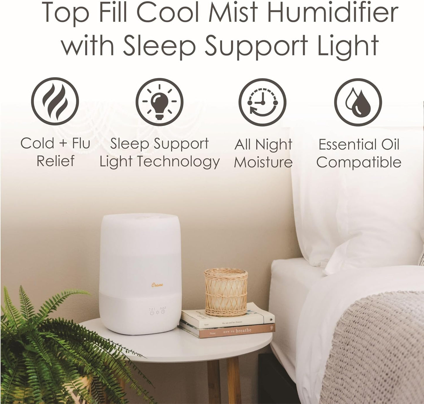 Crane Ultra-Quiet 3-in-1 Humidifier for Baby with Essential Oil Tray, 7-Color Sleep Light, 1 Gallon Top-Fill Tank, Ideal for Bedroom