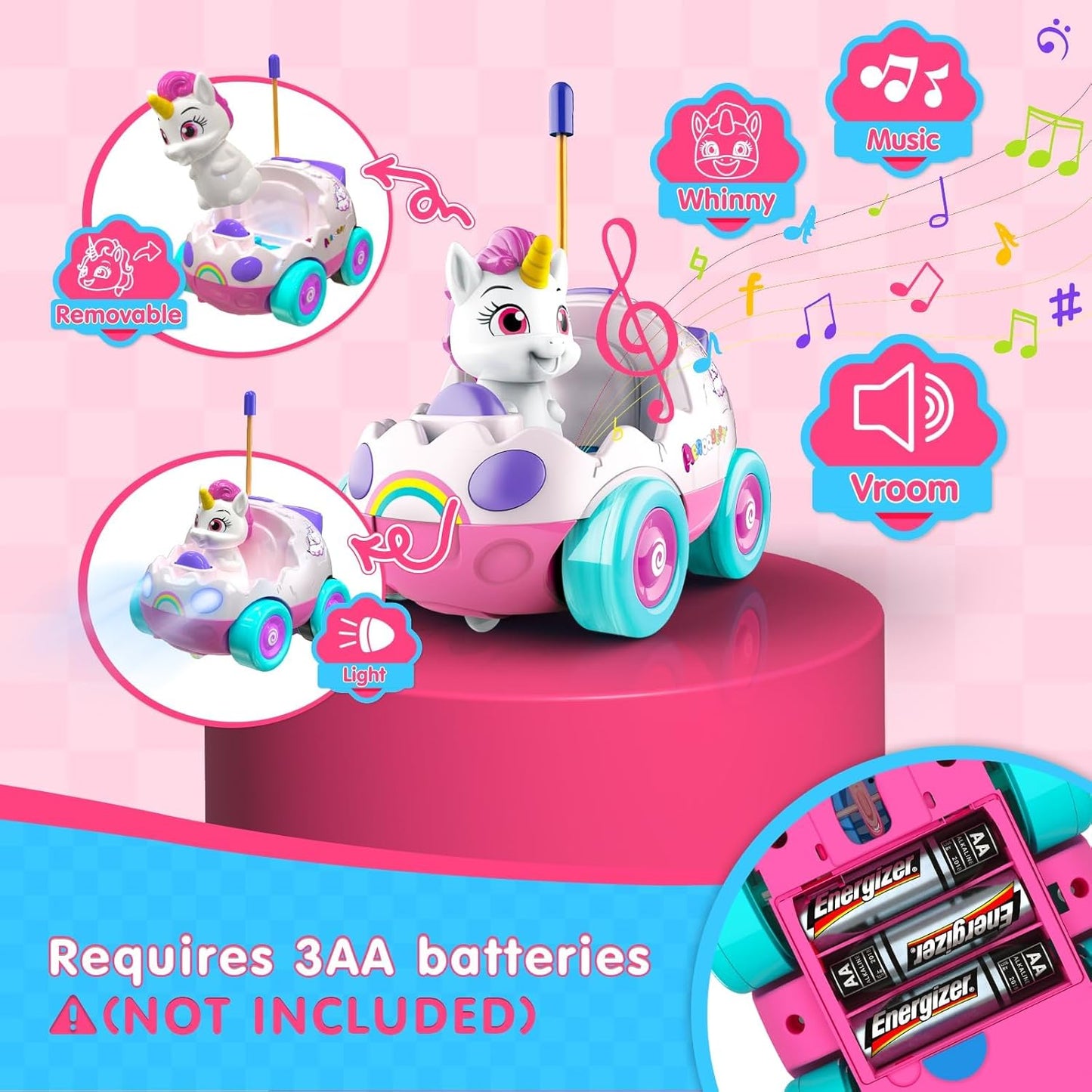 Remote Control Car for Toddlers 18m+ Unicorn RC Cars Toys with LED Lights & Music for Toddler Cute Birthday Gifts Toys Blue