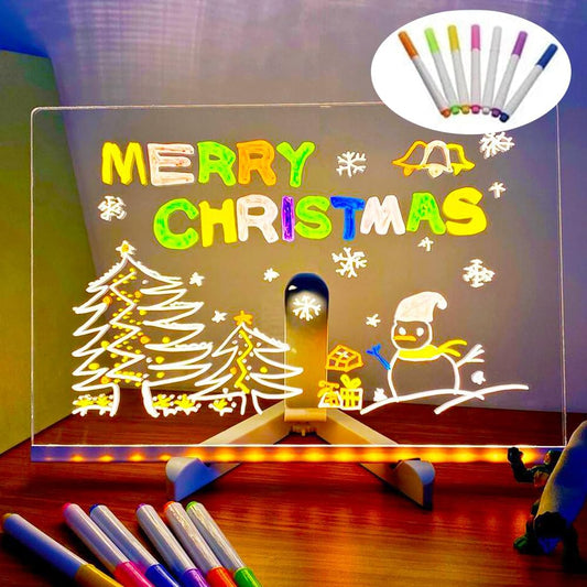 LED Note Board with Colorful, Lighted Acrylic Dry Erase Board, Adjustable Stand and 7 Pens (7.9' X 7.9')