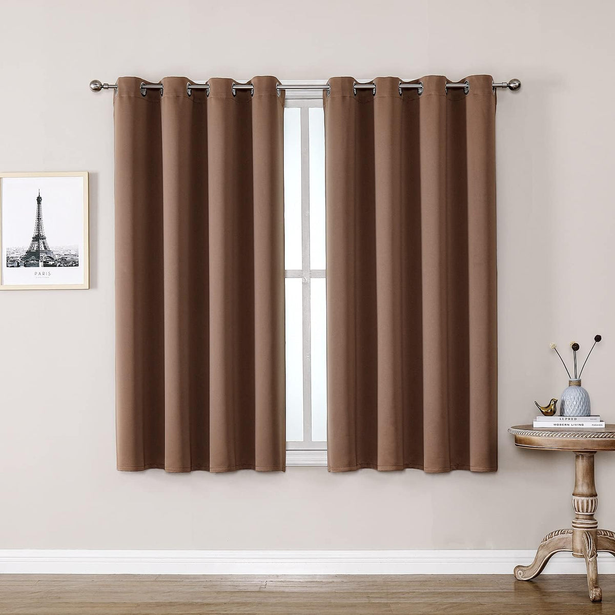 ChrisDowa Grommet Room Darkening Curtains for Bedroom and Living Room - 2 Panels Set Thermal Insulated Blackout Curtains (Cappuccino, 52W x 54L)