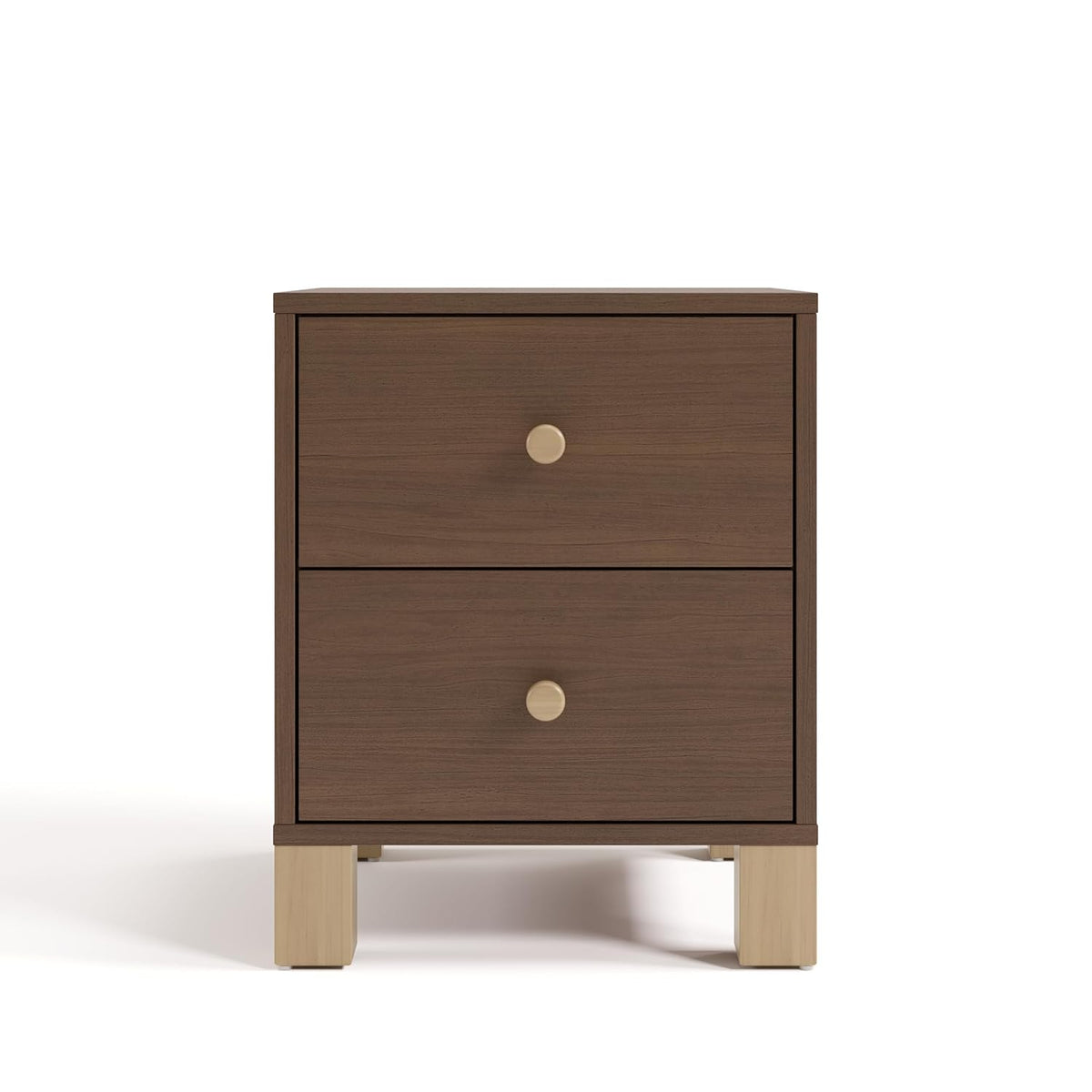 Storkcraft California 2 Drawer Nightstand for Kids Bedroom (Hazelnut with Driftwood) - GREENGUARD Gold Certified, Premium Wood Storage Nightstand with Elegant, Iconic Block Feet