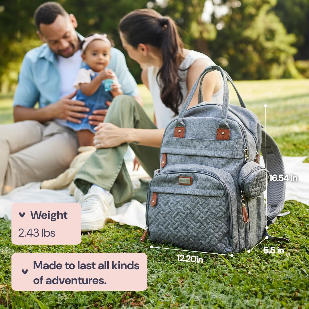 BabbleRoo Diaper Bag Backpack - Baby Essentials Travel Tote - Multi Function Waterproof Diaper Bag, Travel Essentials Baby Bag with Changing Pad, Stroller Straps & Pacifier Case - Unisex, Black