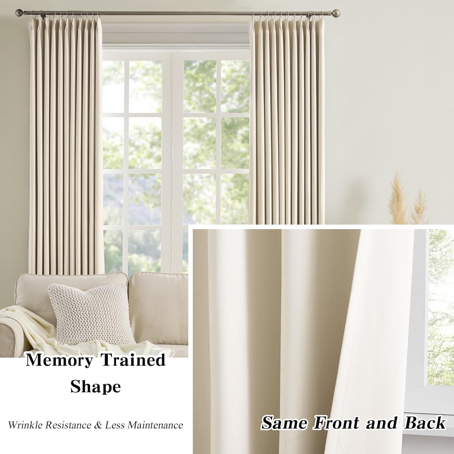 KEQIAOSUOCAI Pinch Pleated Curtains 138 Inches Long,Memory Shape Room Darkening Soundproof Window Curtains with Hooks for Bedroom Living Room Track System 40 x 138 x 2 Panels