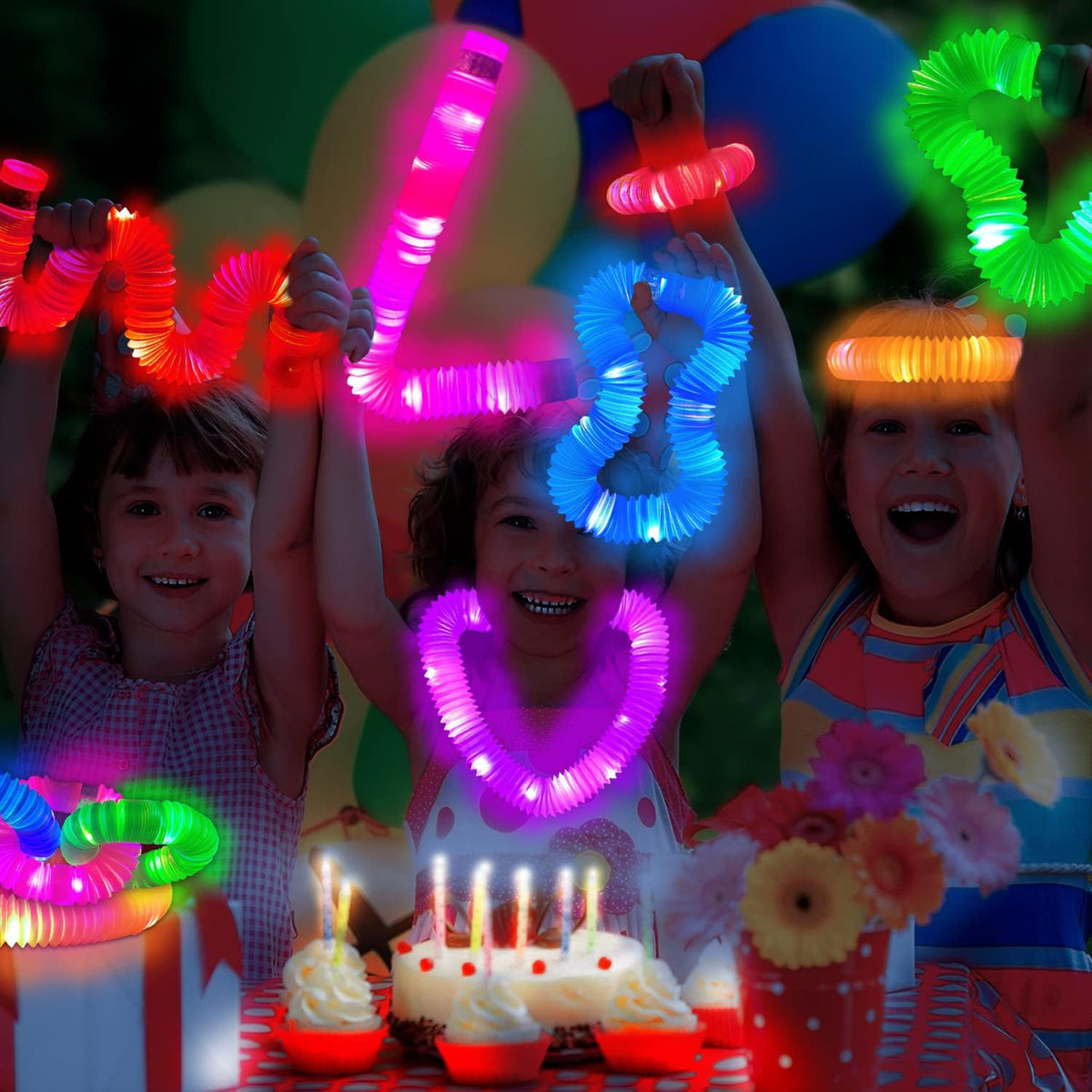 Halloween Glow Sticks Toys Gifts for Toddlers-6 PCS Light Up Pop Tube Party Favors for Kids,LED Bracelet Necklace Accessories,Fun Camping Essentials Games Activities Camp Gear Stuff for Boys Girls