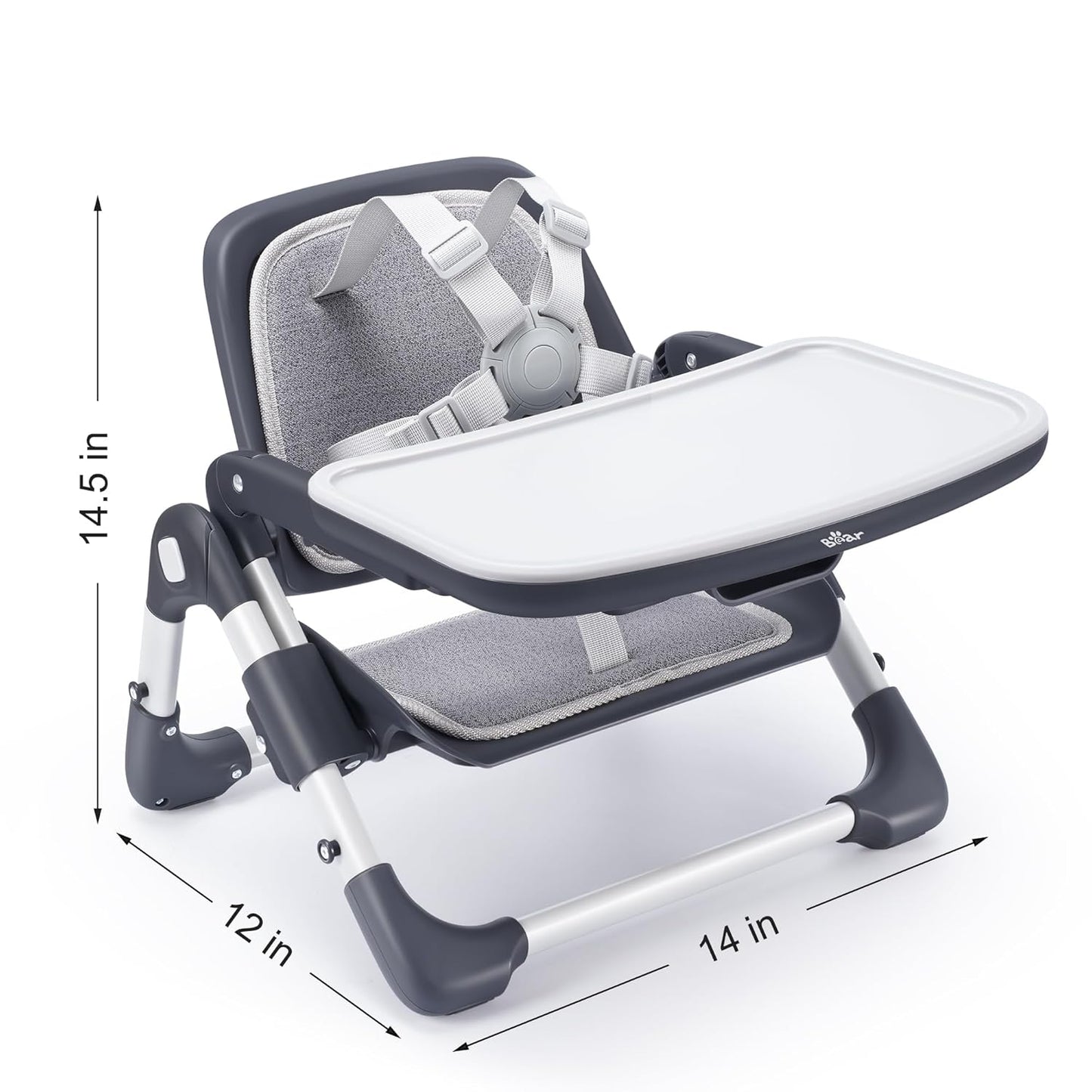Bear Booster Seat for Kitchen Chairs, Portable High Chair for Babies 6–12 Months, Adjustable 3-Level Foldable Booster with Removable Tray, Ideal for Home, Outdoor, Camping, and Travel
