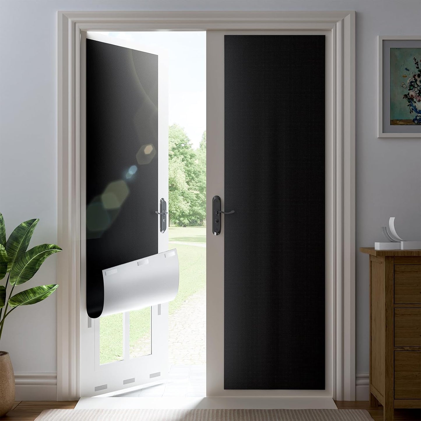 47" W x 84" L 100% Portable Blackout Curtains, Total Darkness No-Drill Black Out Window Cover,Temporary Blackout Shades with Hook & Loop Tape, for Bedroom, Nursery, Dorm, Travel (Black)