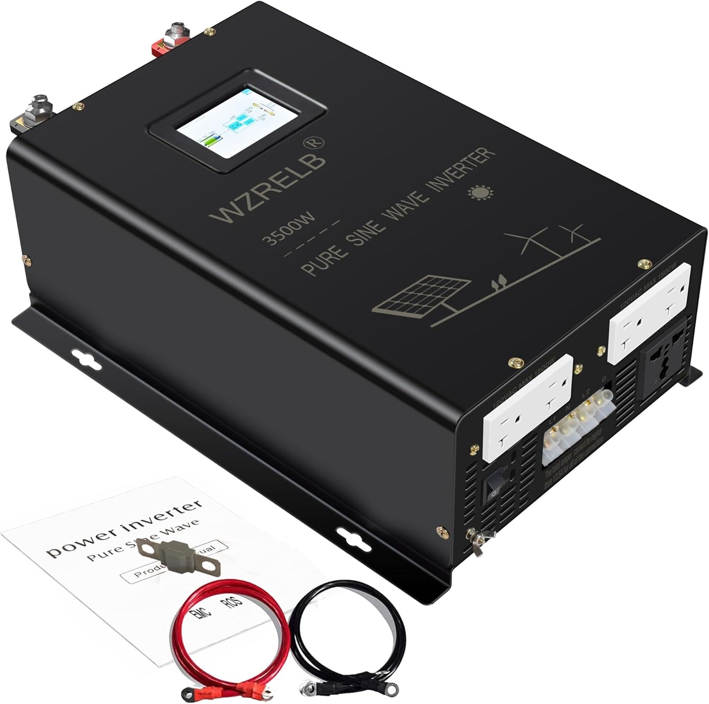 WZRELB 3500W Split Phase Pure Sine Wave Inverter, 48V DC to 120V/240V AC, 5 AC Outlets, Hardwire Terminal, High Efficiency up to 91.6%