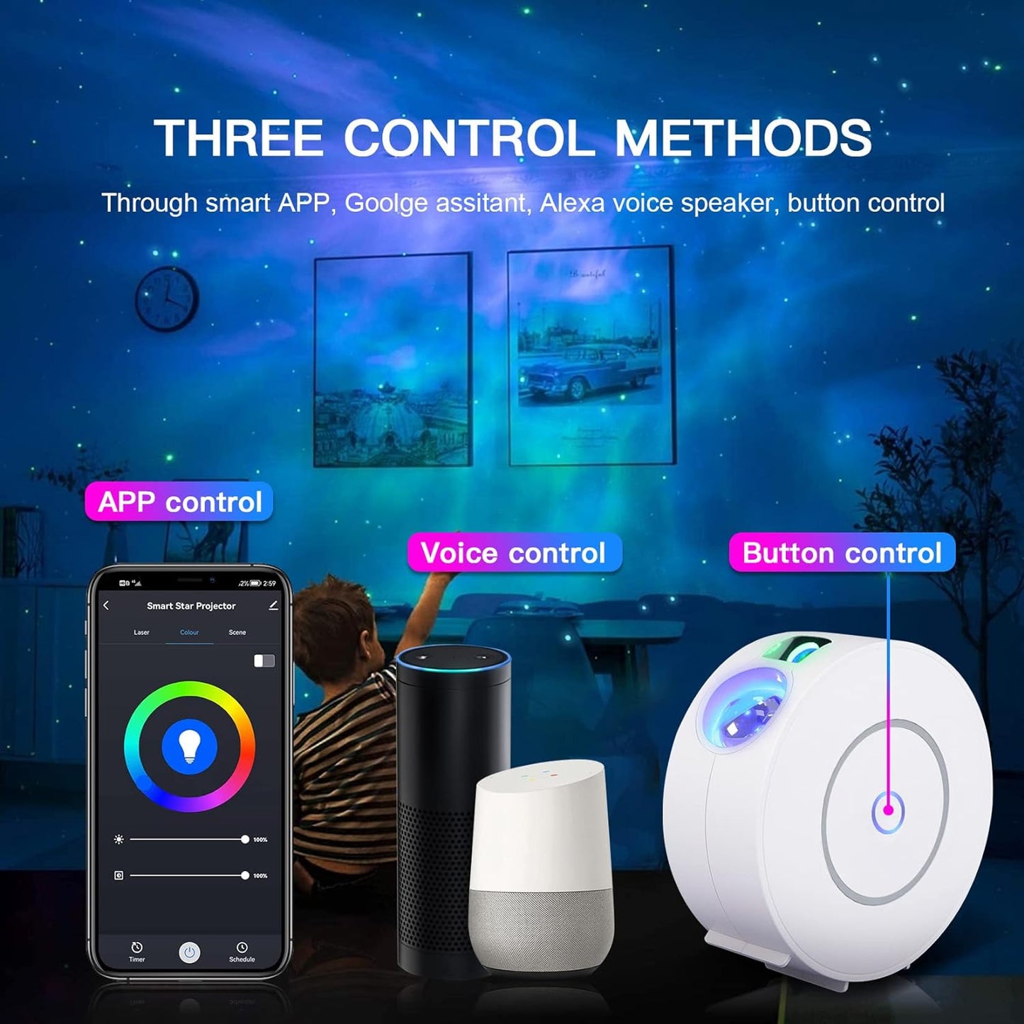 Star Projector, Galaxy Projector for Bedroom, Smart APP & Voice Control Galaxy lamp, Compatible with Alexa & Google Home, for Kids Adults Bedroom,Room Decor,Game Room,Party (White Round)