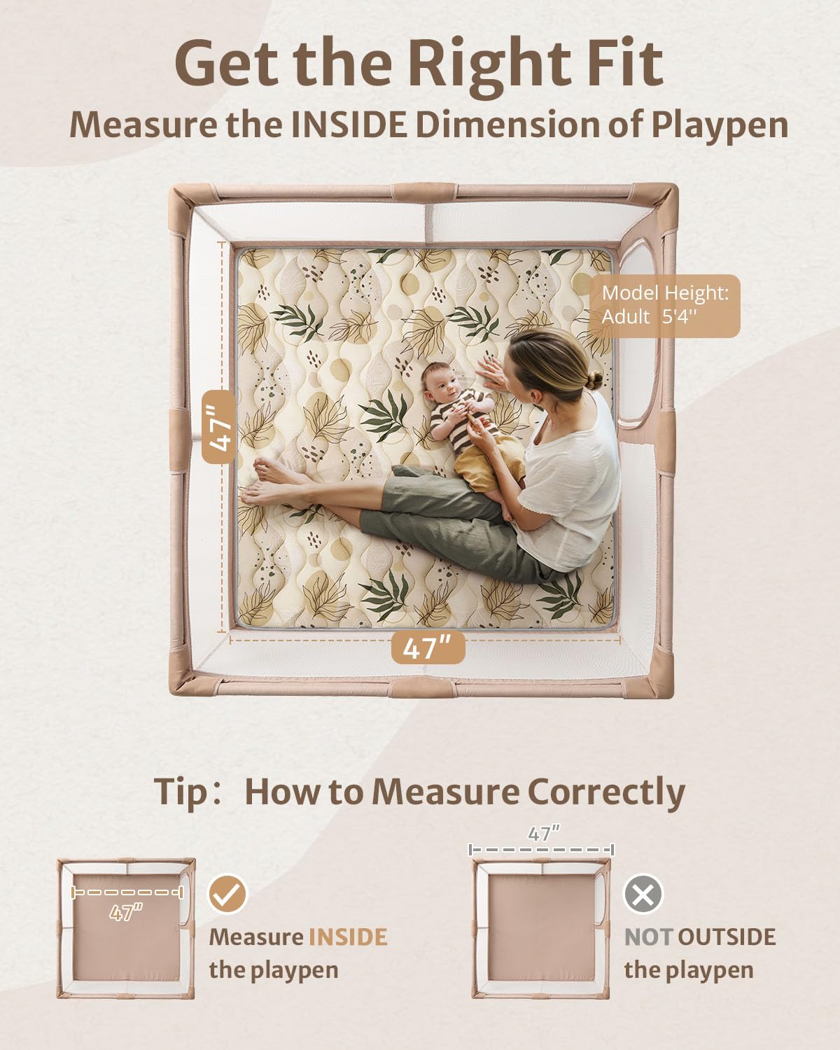 Blissful Diary Baby Play Mat, 47x47 Infant Play Mat for Playpen, Thicken Foam Cushioned Baby Mat for Floor, Non-Slip Kids Play Mat, Washable Baby Playmat for Babies,Toddlers, Earth Tones Design