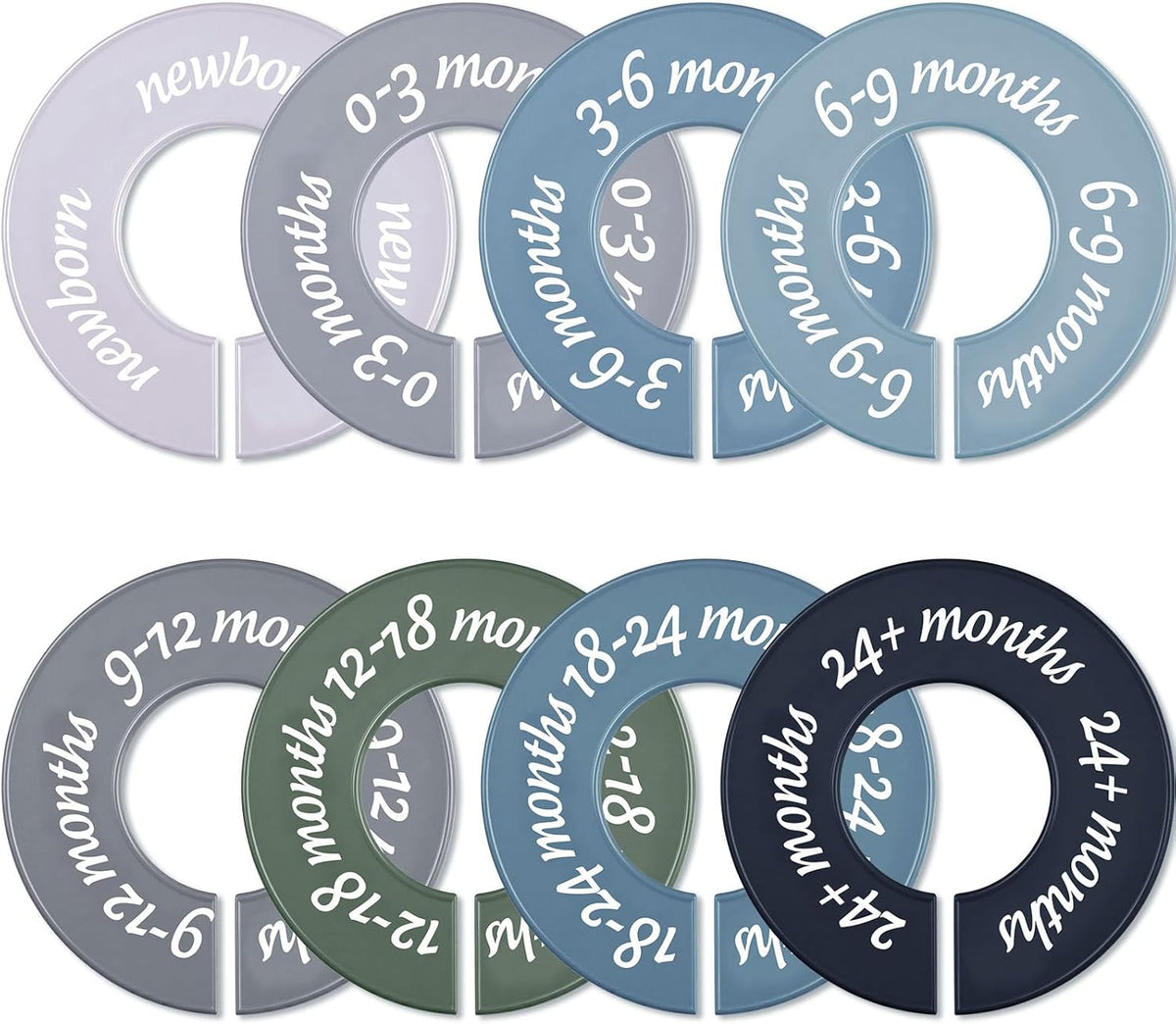 8 Pcs Baby Closet Dividers Unisex Baby Clothes Organizers Clear Labels for Nursery Closet Organizer & Decor Nursery Fits Most Rods(Modern,Cool Colors)
