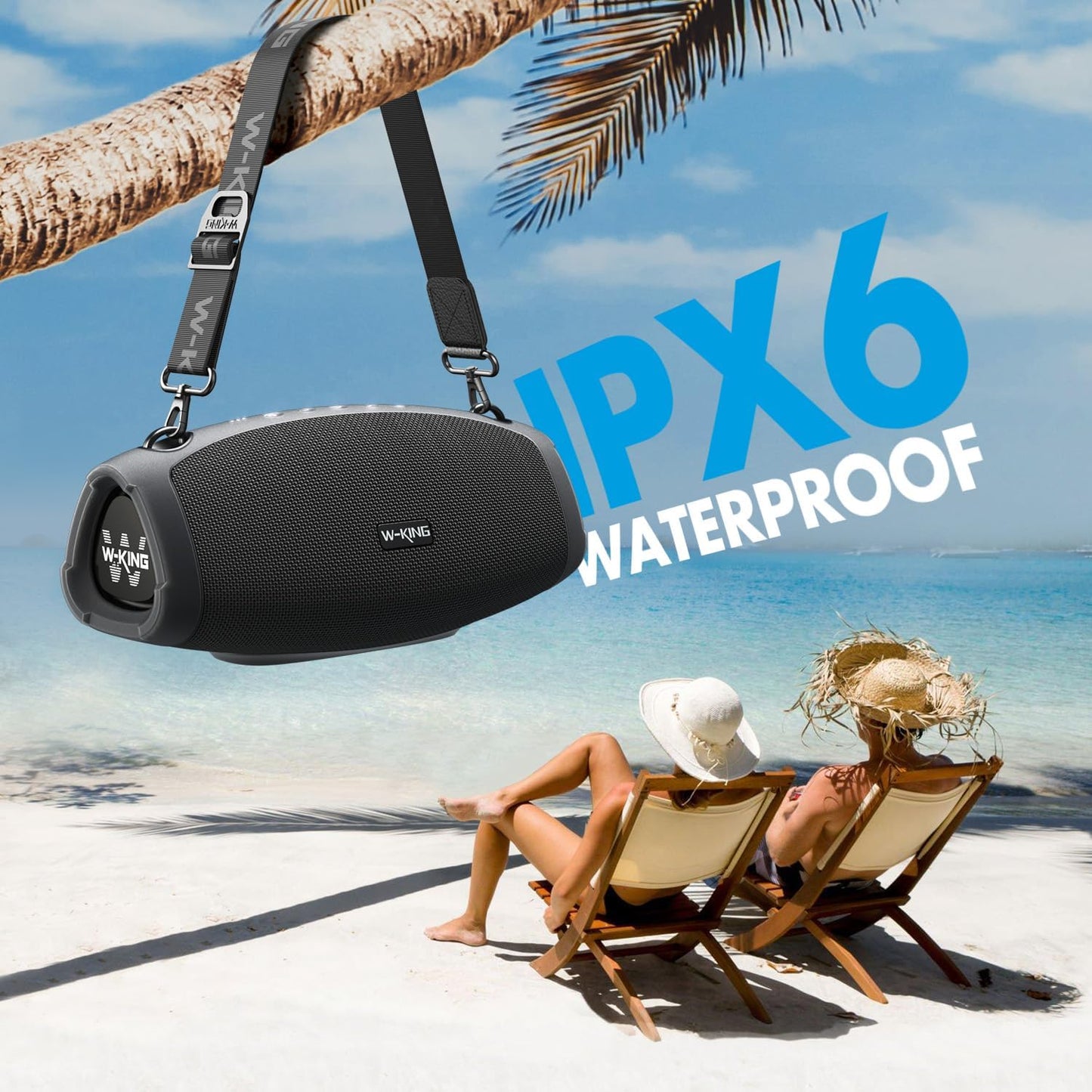 W-KING Portable Speakers Bluetooth Wireless, 120W MAX IPX6 Waterproof Loud Bluetooth Speaker Boombox, Triple Passive Radiator/Subwoofer*2-70W Deep Bass/DSP/42H/PowerBank/EQ/Party Large Outdoor Speaker