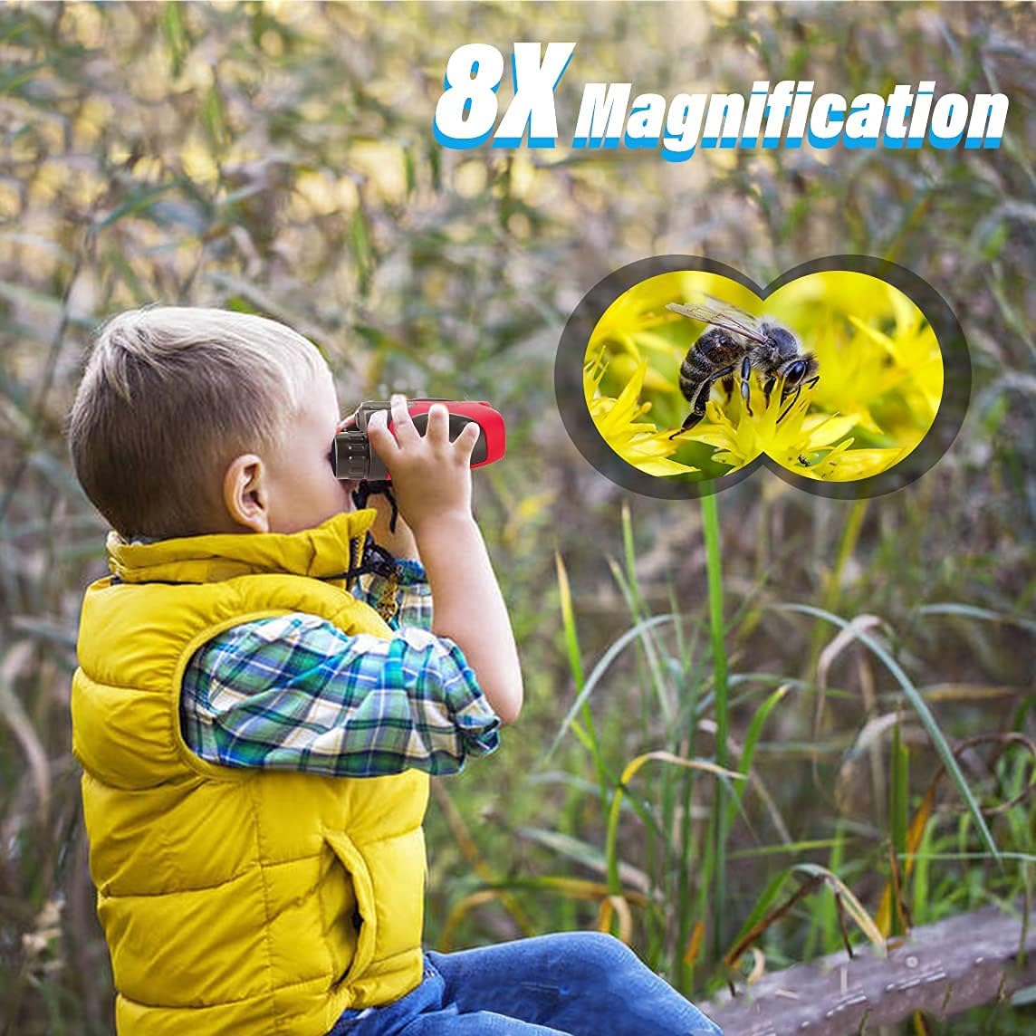 Best Easter Gifts for Teen Girl, VNVDFLM Compact Shock Proof Telescope for Kids Toy for 3-12 Year Old Boys Girls to Bird Watching or Hiking, Birthday Presents for 7 Year Old Boys (Red)