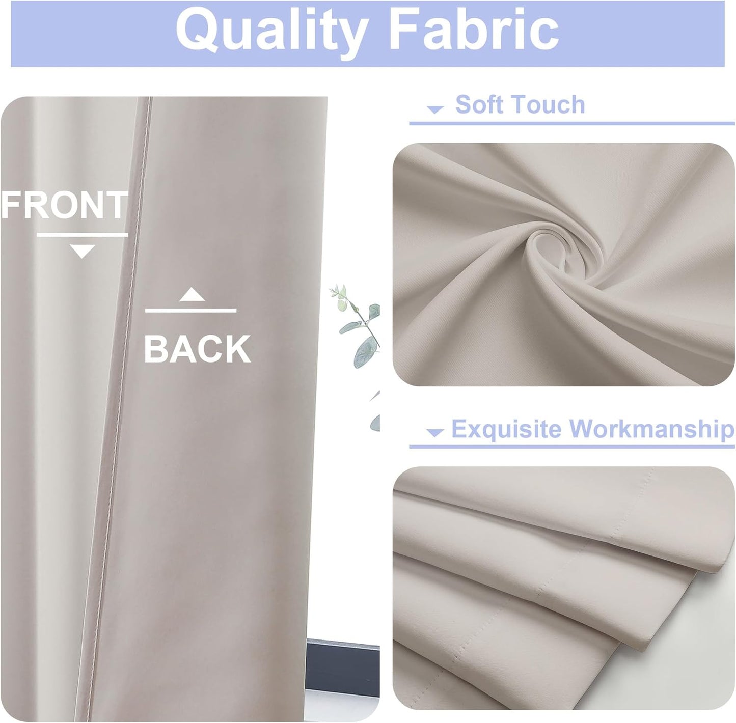 Simplebrand Ava Natural Blackout Curtains for Bedroom 96 Inches Long 2 Panels, Solid Thermal Insulated, Energy Saving Living Room Window Treatment Curtains Blackout Drapes, W40 x L96 Inch, Natural